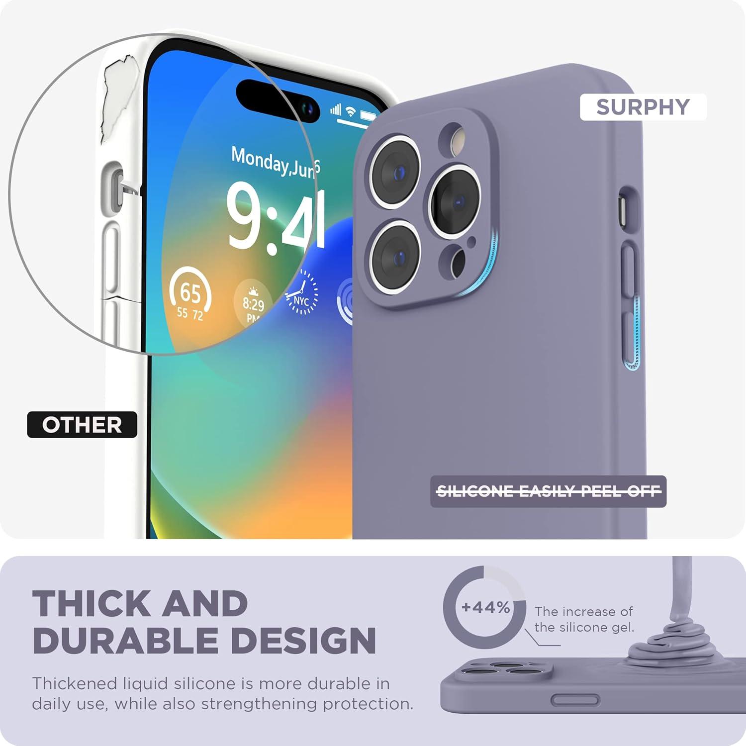 imageSURPHY Designed for iPhone 14 Pro Case with Screen Protector Camera Protection ampamp Soft Microfiber Lining Liquid Silicone Phone Case Cloud BlueLavender Gray