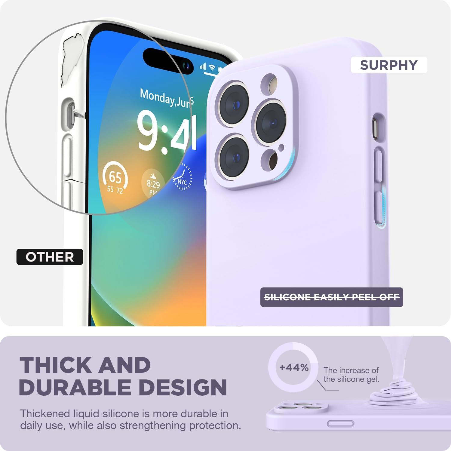 imageSURPHY Designed for iPhone 14 Pro Case with Screen Protector Camera Protection ampamp Soft Microfiber Lining Liquid Silicone Phone Case Cloud BlueLilac