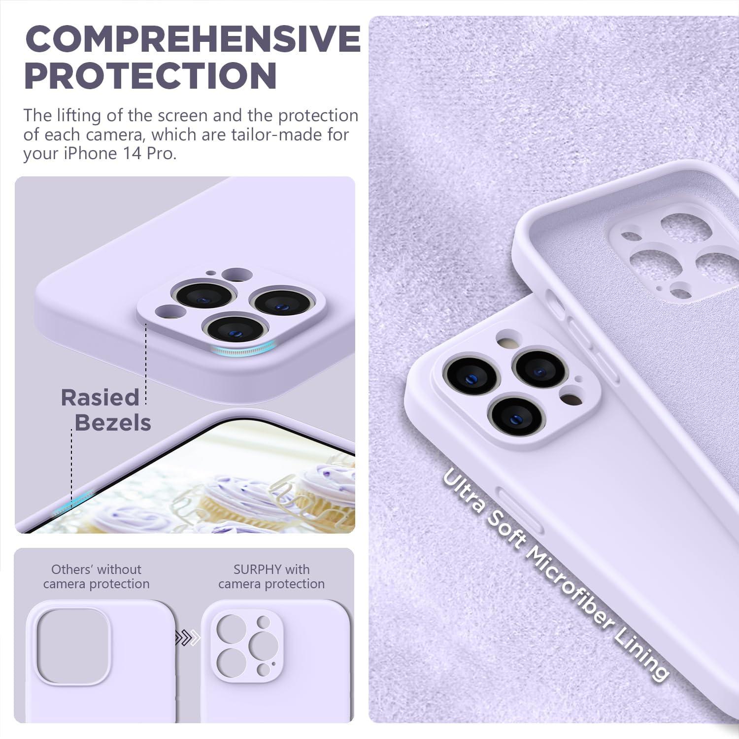 imageSURPHY Designed for iPhone 14 Pro Case with Screen Protector Camera Protection ampamp Soft Microfiber Lining Liquid Silicone Phone Case Cloud BlueLilac