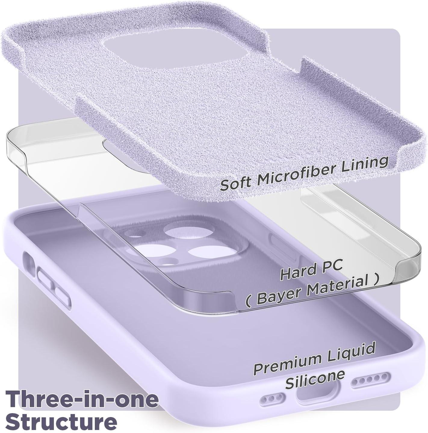 imageSURPHY Designed for iPhone 14 Pro Case with Screen Protector Camera Protection ampamp Soft Microfiber Lining Liquid Silicone Phone Case Cloud BlueLilac