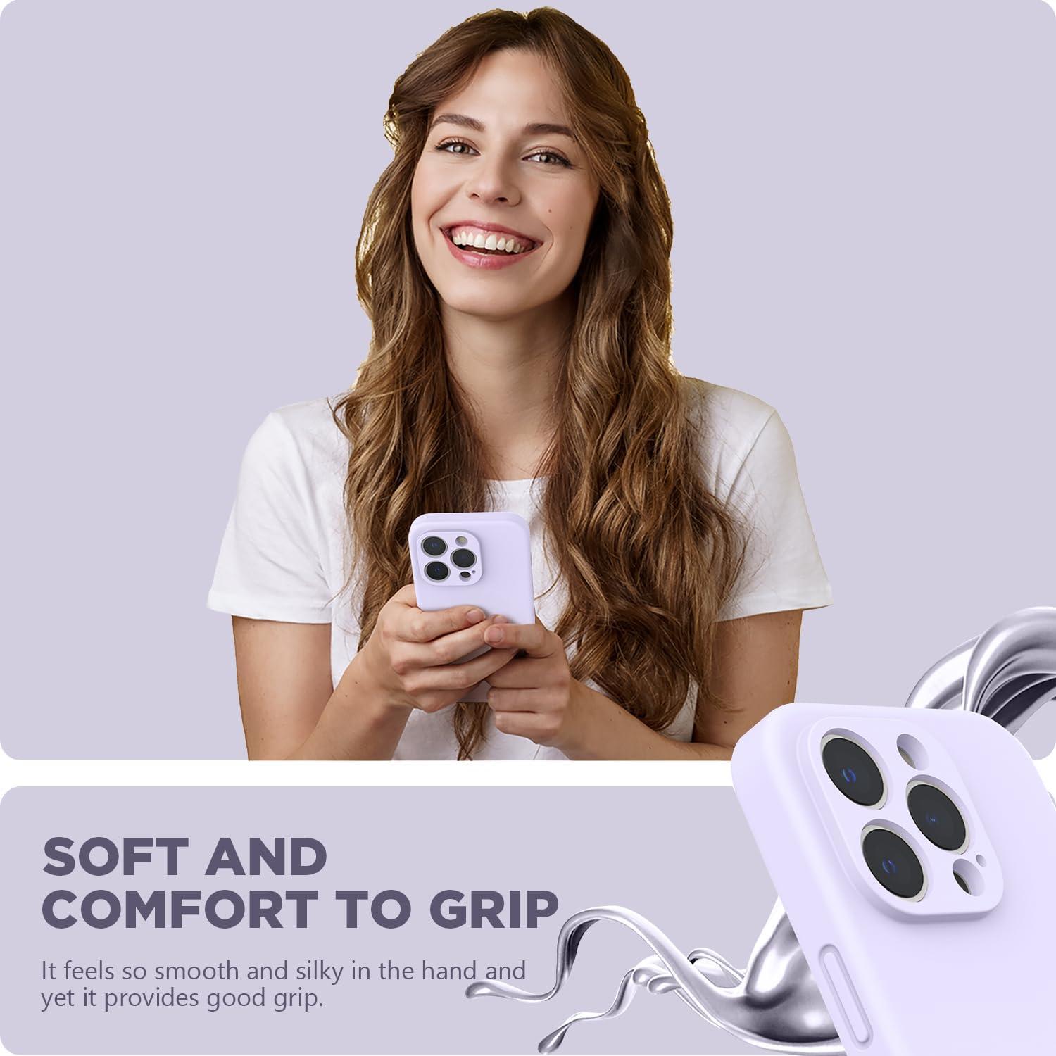 imageSURPHY Designed for iPhone 14 Pro Case with Screen Protector Camera Protection ampamp Soft Microfiber Lining Liquid Silicone Phone Case Cloud BlueLilac