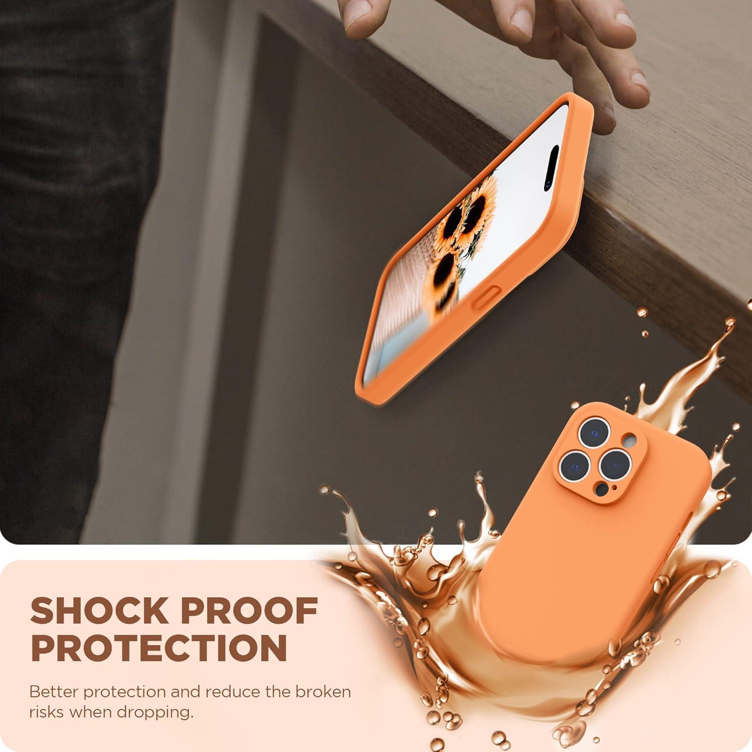 imageSURPHY Designed for iPhone 14 Pro Case with Screen Protector Camera Protection ampamp Soft Microfiber Lining Liquid Silicone Phone Case Cloud BlueMarigold Orange