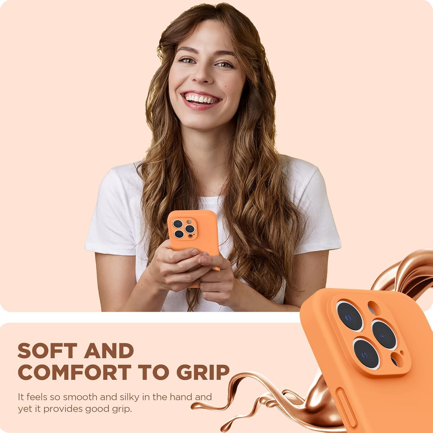 imageSURPHY Designed for iPhone 14 Pro Case with Screen Protector Camera Protection ampamp Soft Microfiber Lining Liquid Silicone Phone Case Cloud BlueMarigold Orange