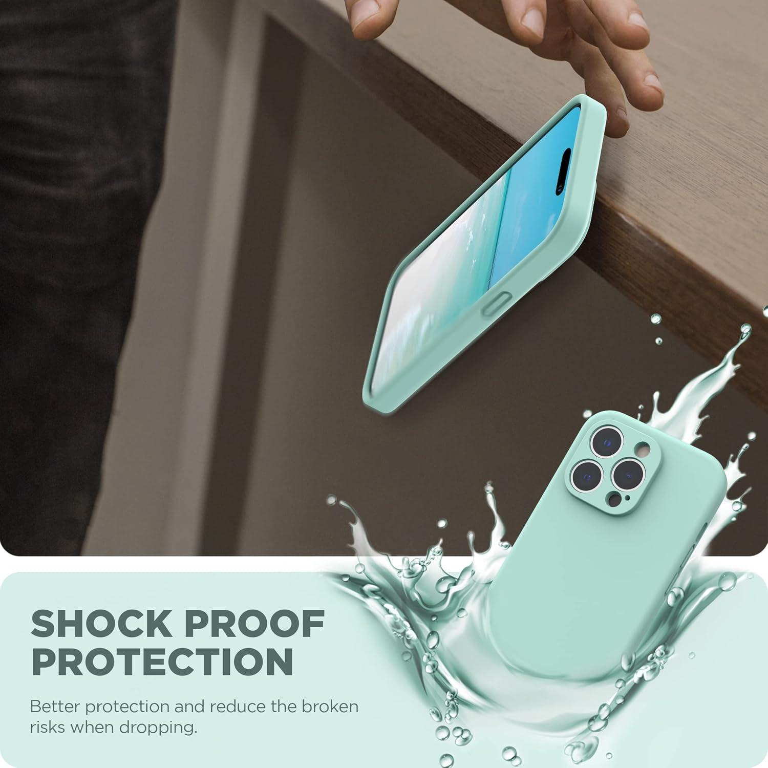 imageSURPHY Designed for iPhone 14 Pro Case with Screen Protector Camera Protection ampamp Soft Microfiber Lining Liquid Silicone Phone Case Cloud BlueMint Green