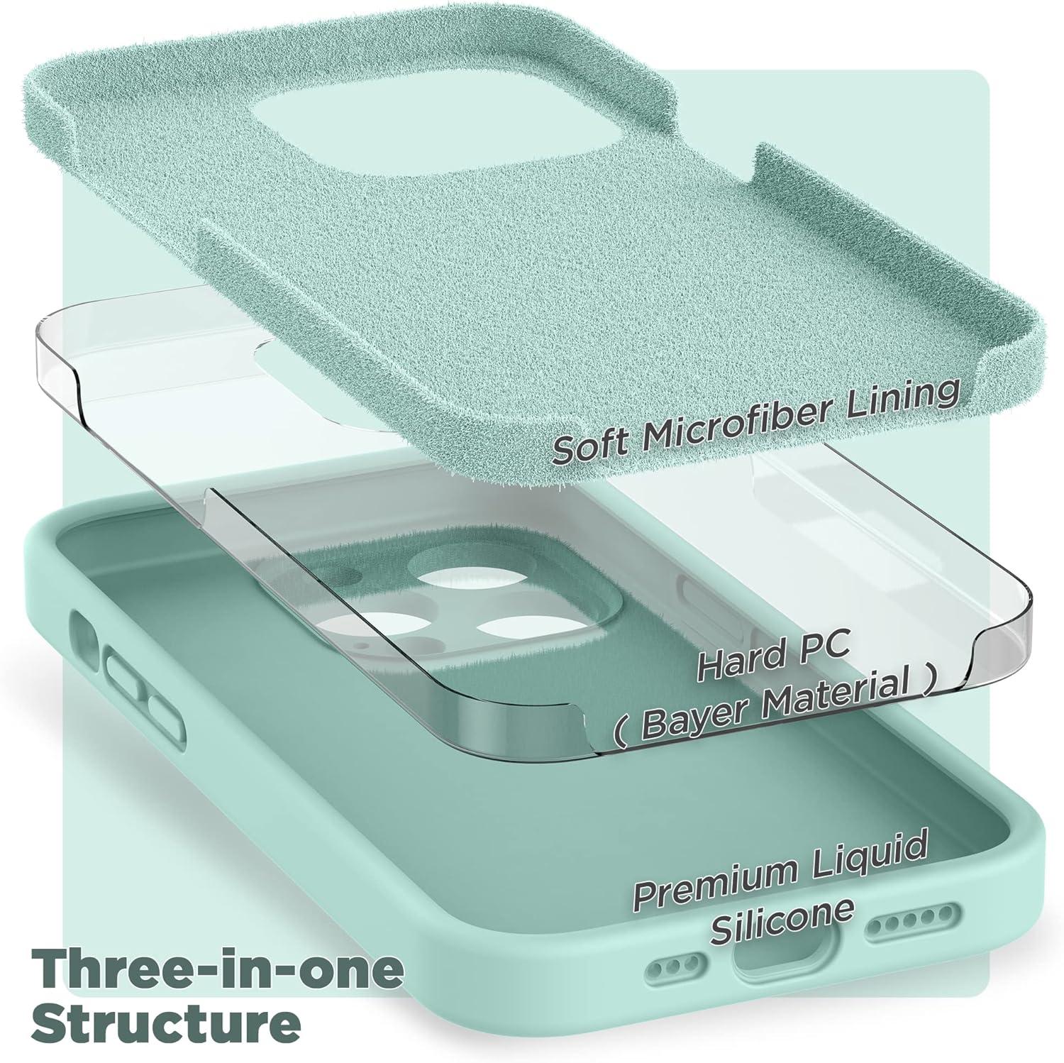 imageSURPHY Designed for iPhone 14 Pro Case with Screen Protector Camera Protection ampamp Soft Microfiber Lining Liquid Silicone Phone Case Cloud BlueMint Green