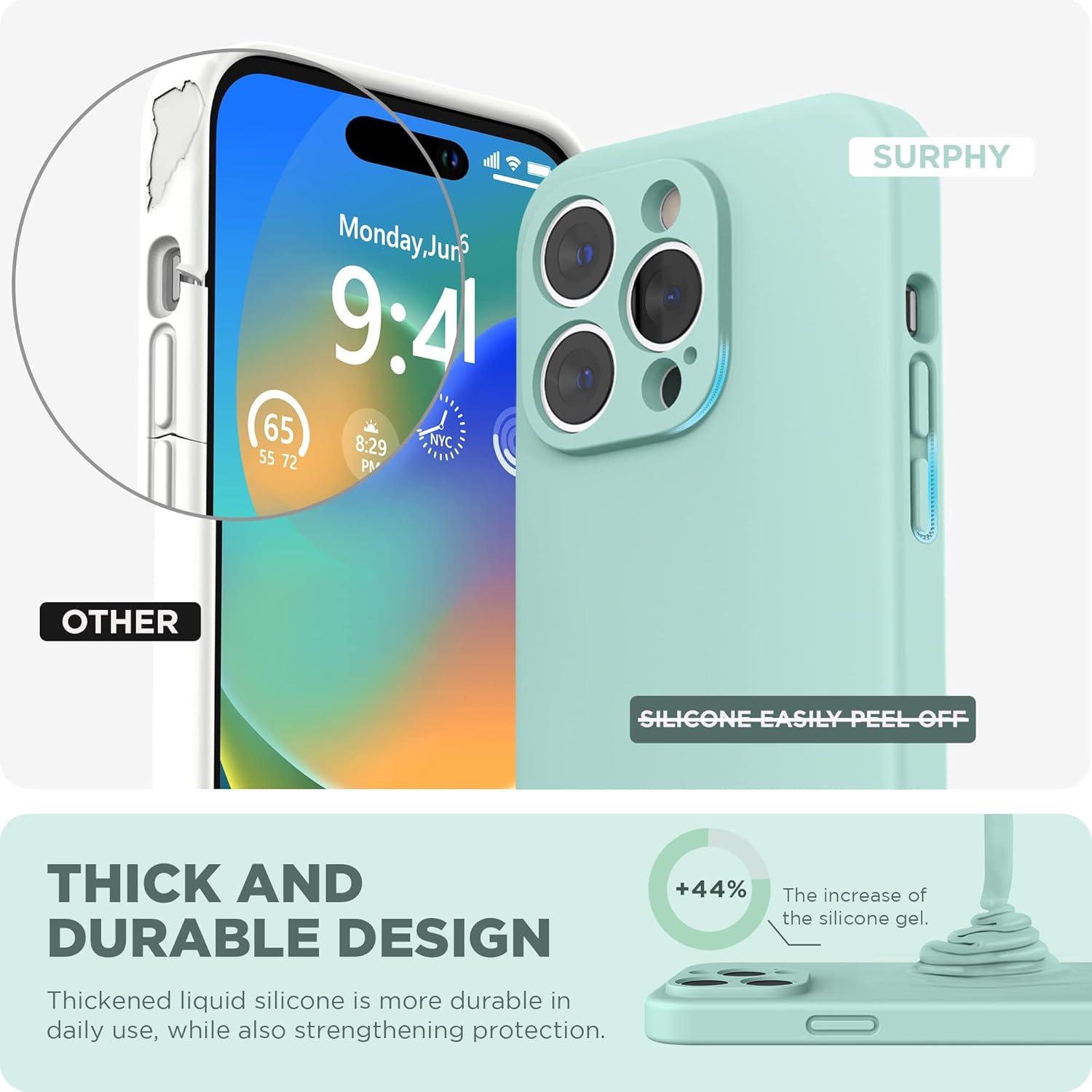 imageSURPHY Designed for iPhone 14 Pro Case with Screen Protector Camera Protection ampamp Soft Microfiber Lining Liquid Silicone Phone Case Cloud BlueMint Green
