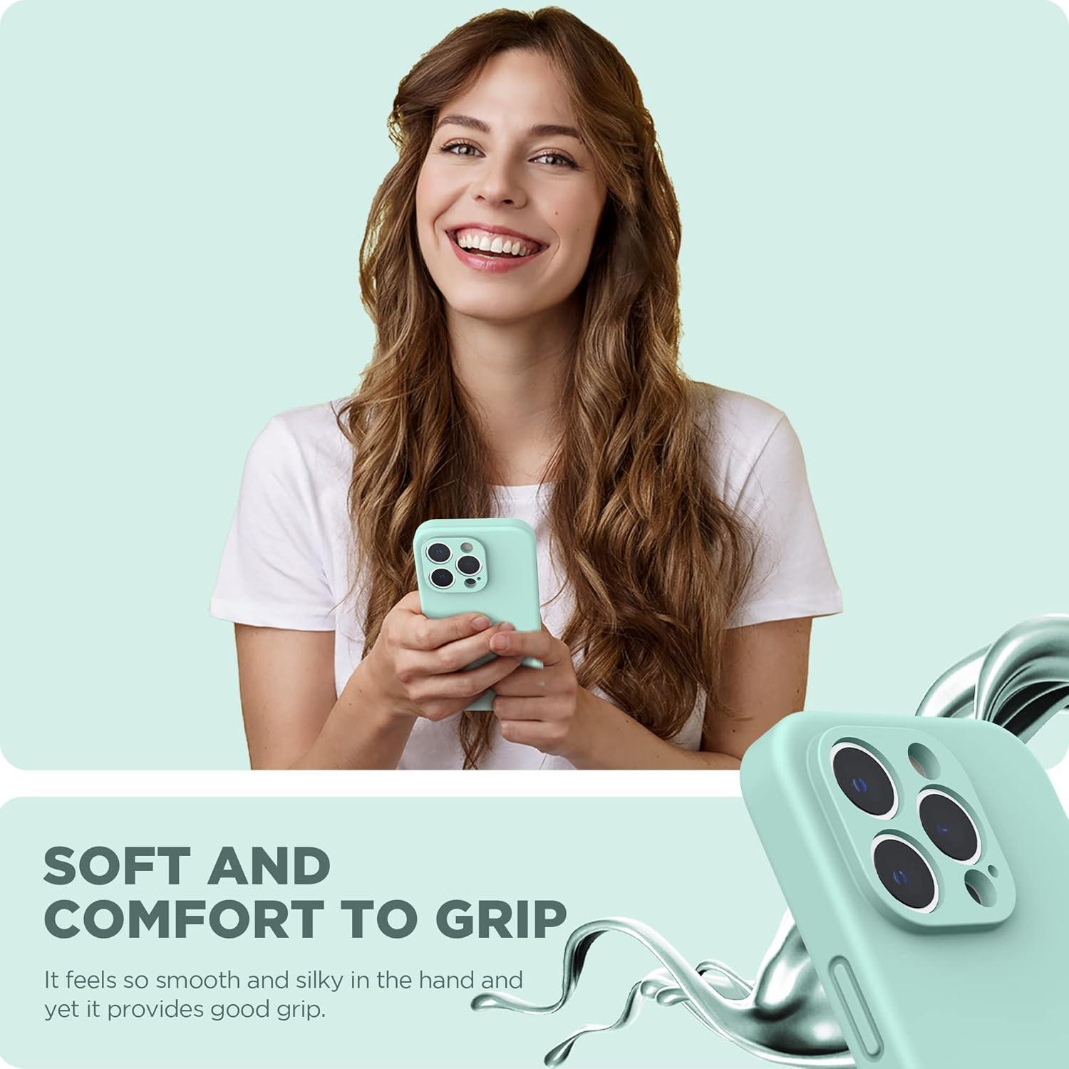 imageSURPHY Designed for iPhone 14 Pro Case with Screen Protector Camera Protection ampamp Soft Microfiber Lining Liquid Silicone Phone Case Cloud BlueMint Green