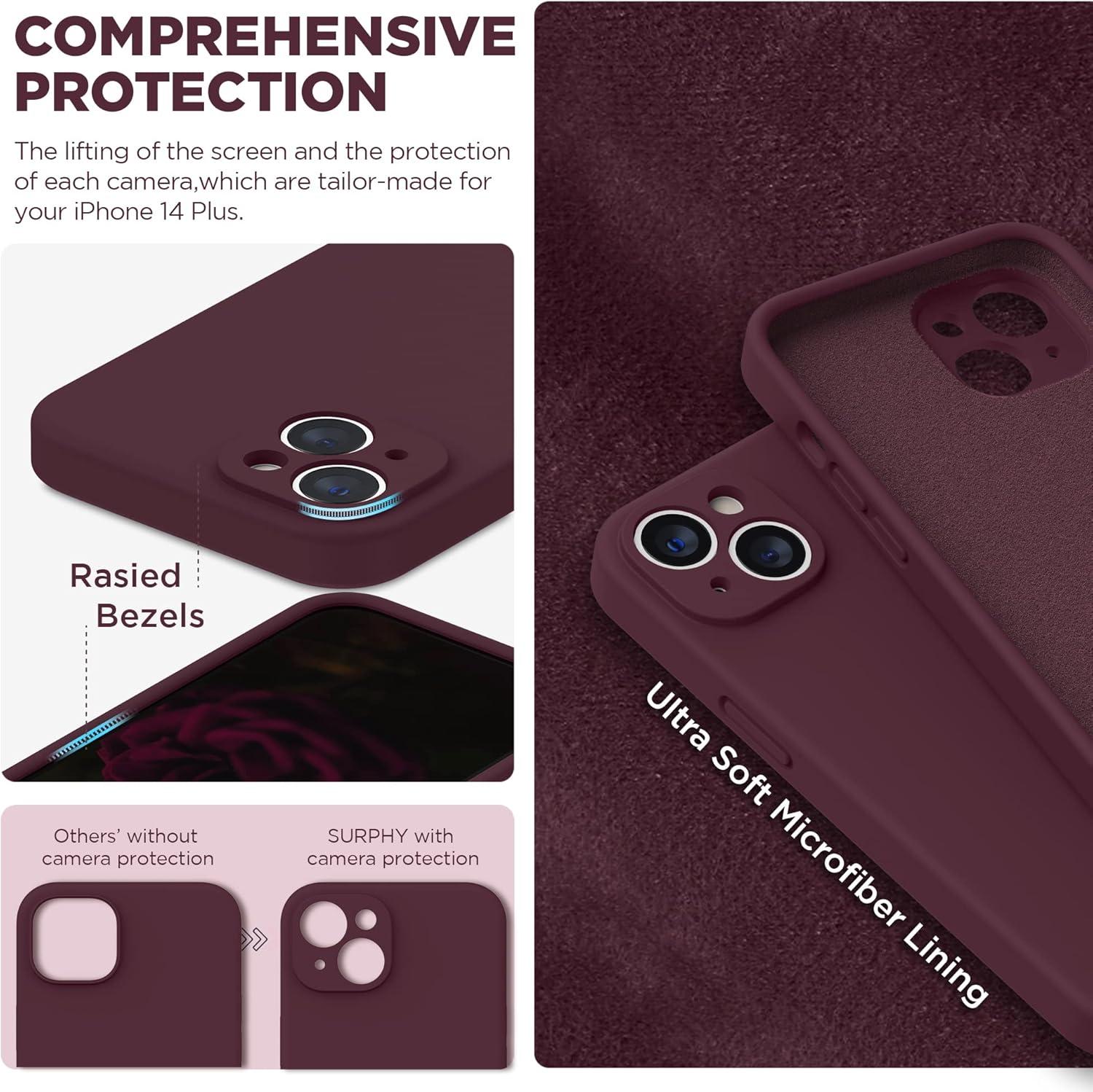 imageSURPHY Designed for iPhone 14 Pro Case with Screen Protector Camera Protection ampamp Soft Microfiber Lining Liquid Silicone Phone Case Cloud BluePlum