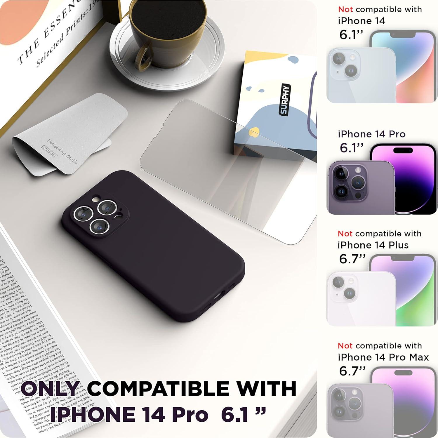 imageSURPHY Designed for iPhone 14 Pro Case with Screen Protector Camera Protection ampamp Soft Microfiber Lining Liquid Silicone Phone Case Cloud BluePlum