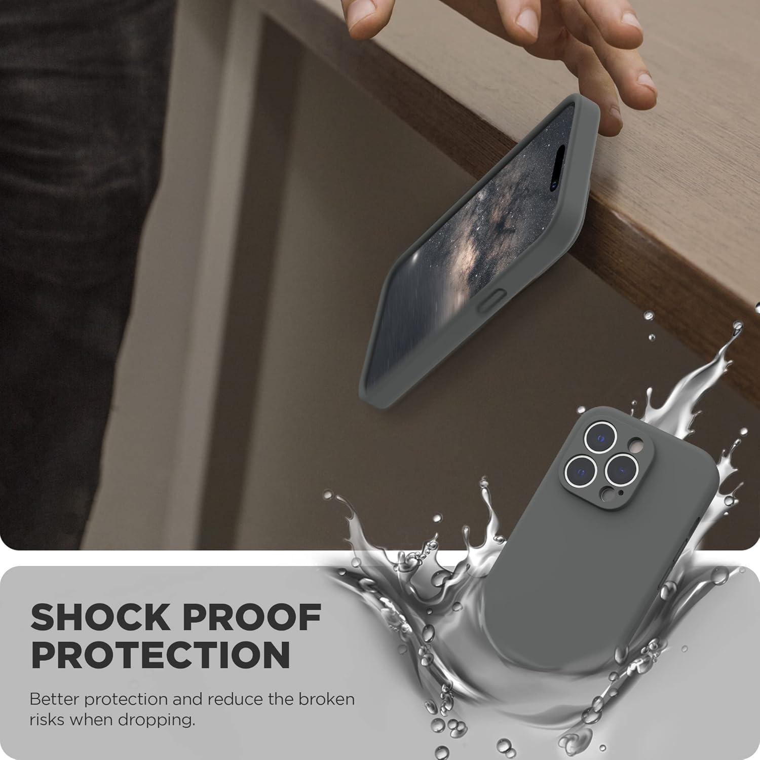 imageSURPHY Designed for iPhone 14 Pro Case with Screen Protector Camera Protection ampamp Soft Microfiber Lining Liquid Silicone Phone Case Cloud BlueSpace Gray