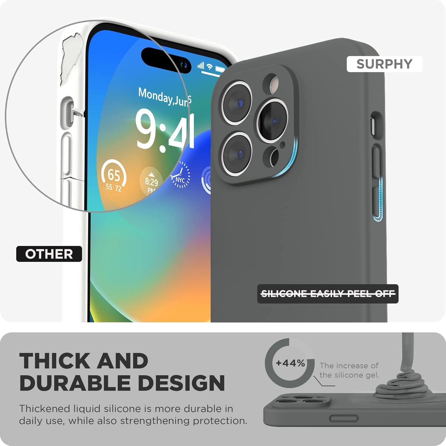 imageSURPHY Designed for iPhone 14 Pro Case with Screen Protector Camera Protection ampamp Soft Microfiber Lining Liquid Silicone Phone Case Cloud BlueSpace Gray