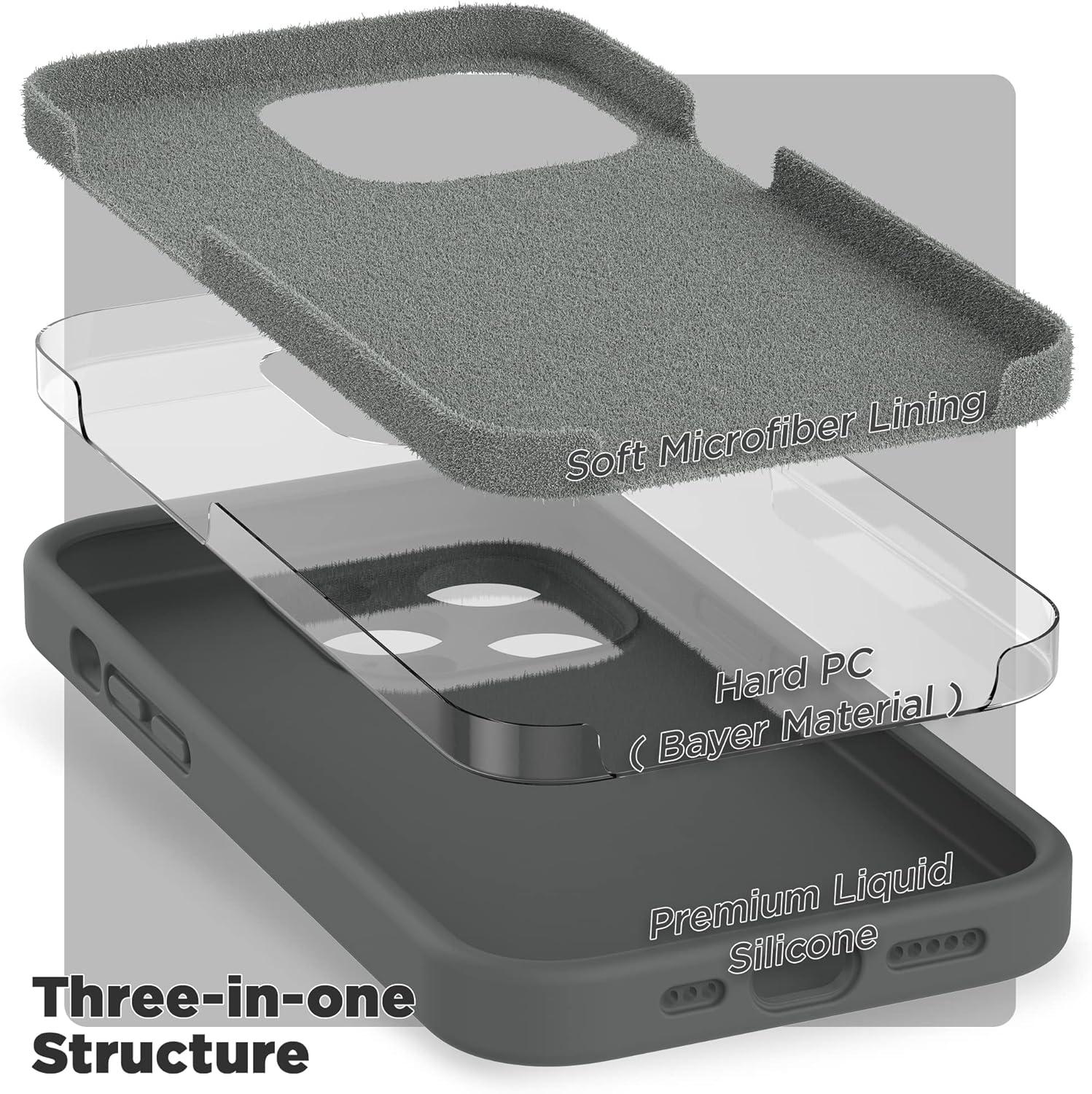 imageSURPHY Designed for iPhone 14 Pro Case with Screen Protector Camera Protection ampamp Soft Microfiber Lining Liquid Silicone Phone Case Cloud BlueSpace Gray