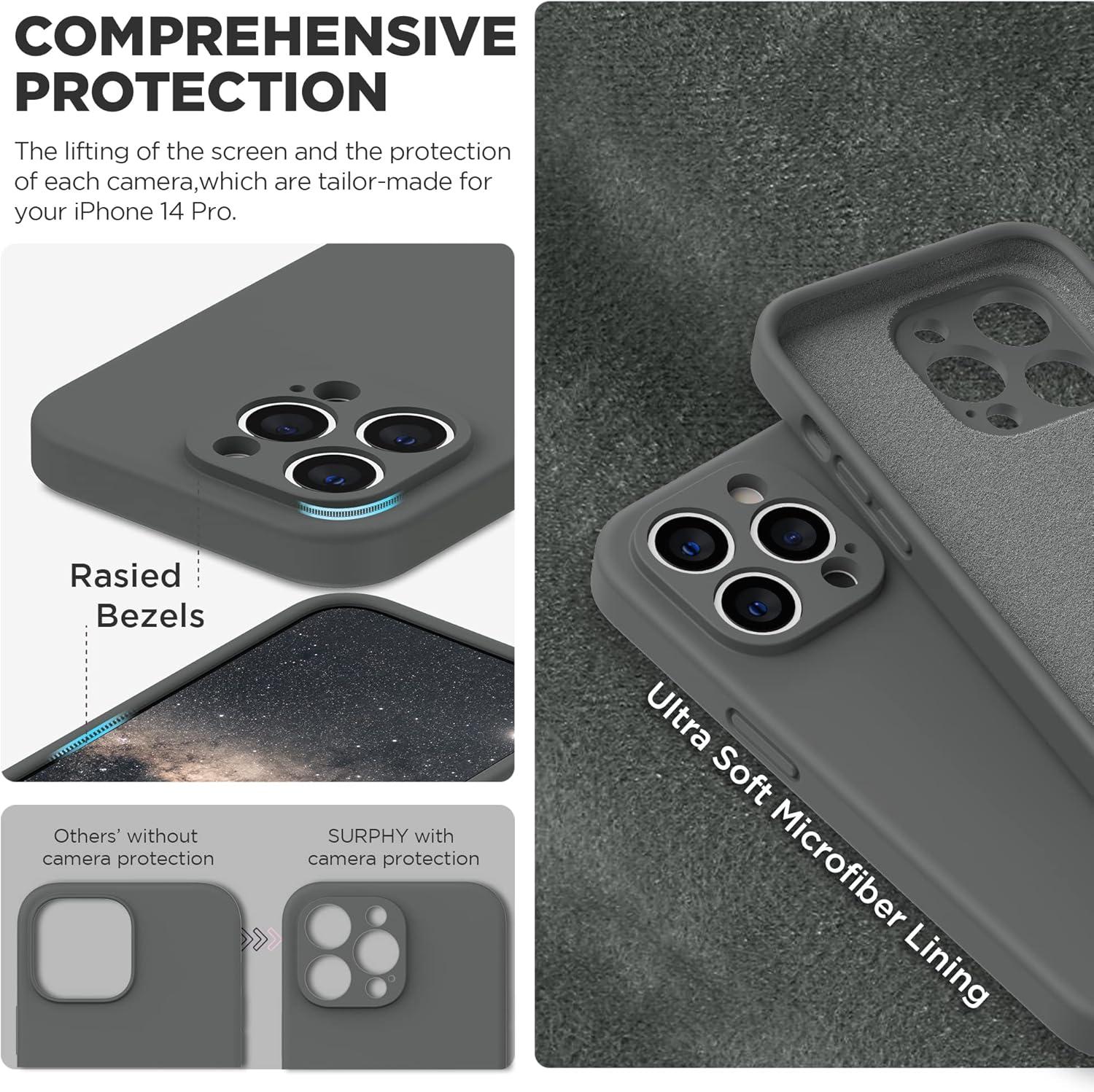 imageSURPHY Designed for iPhone 14 Pro Case with Screen Protector Camera Protection ampamp Soft Microfiber Lining Liquid Silicone Phone Case Cloud BlueSpace Gray