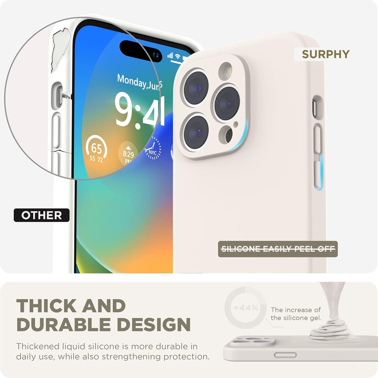 imageSURPHY Designed for iPhone 14 Pro Case with Screen Protector Camera Protection ampamp Soft Microfiber Lining Liquid Silicone Phone Case Cloud BlueStone