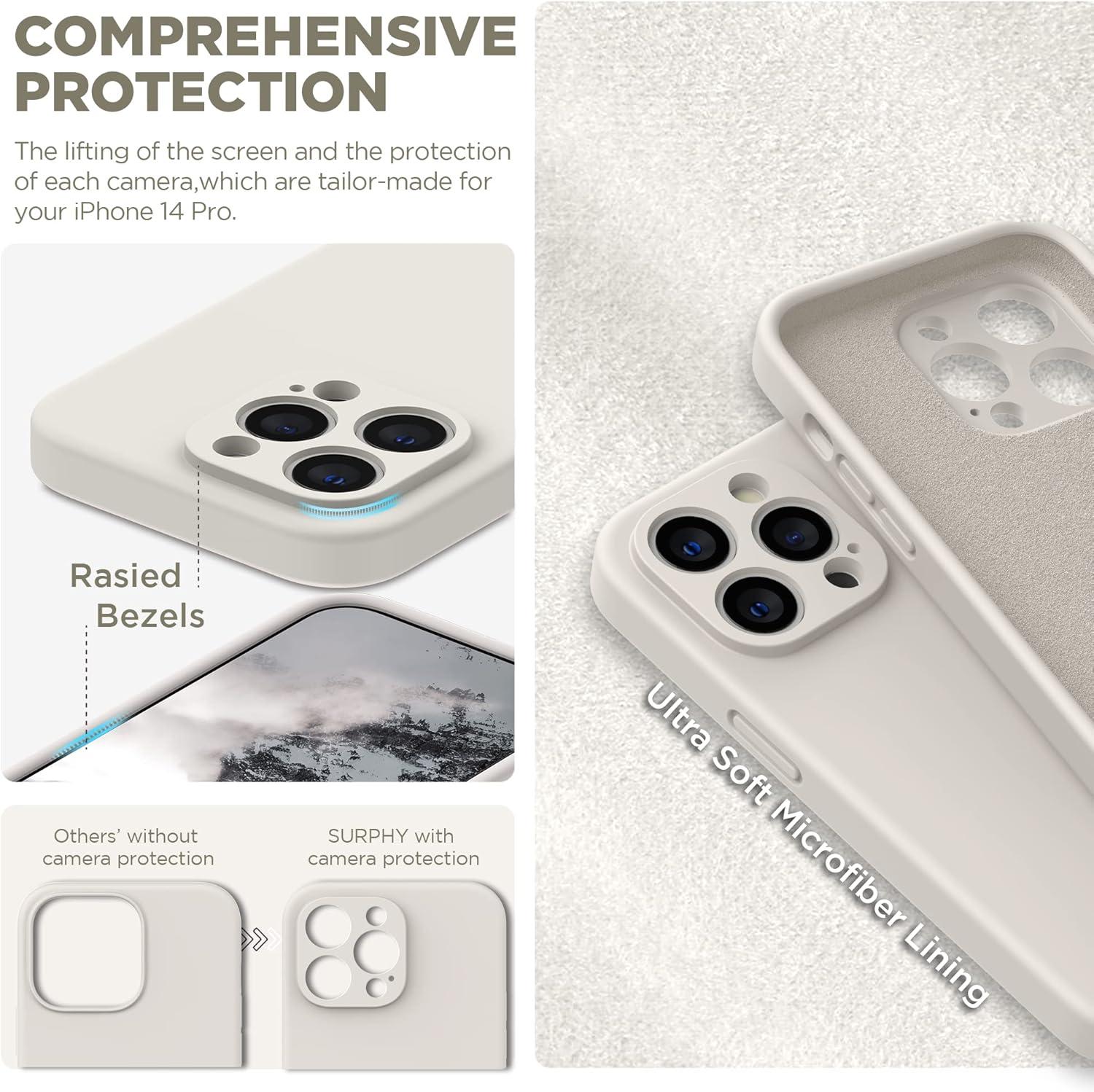 imageSURPHY Designed for iPhone 14 Pro Case with Screen Protector Camera Protection ampamp Soft Microfiber Lining Liquid Silicone Phone Case Cloud BlueStone