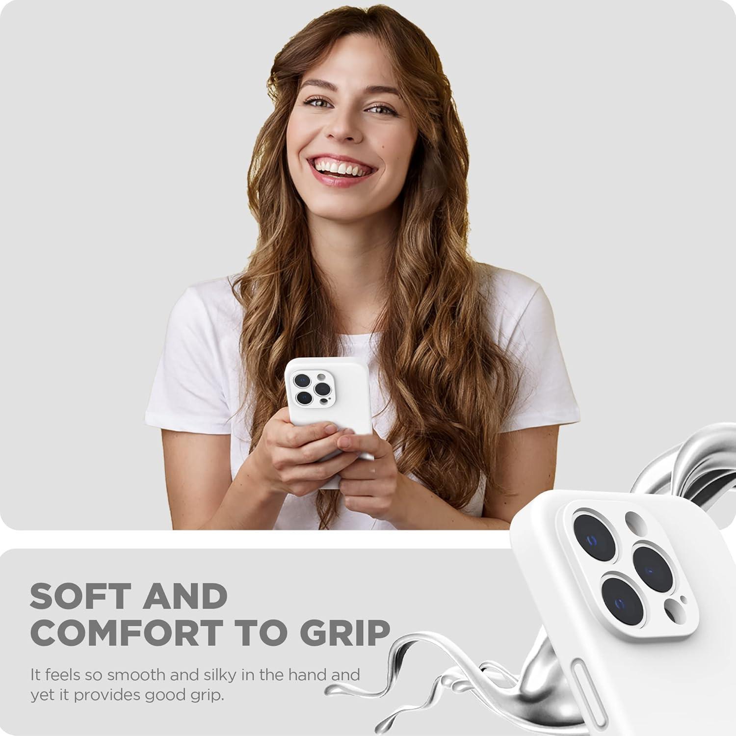 imageSURPHY Designed for iPhone 14 Pro Case with Screen Protector Camera Protection ampamp Soft Microfiber Lining Liquid Silicone Phone Case Cloud BlueWhite