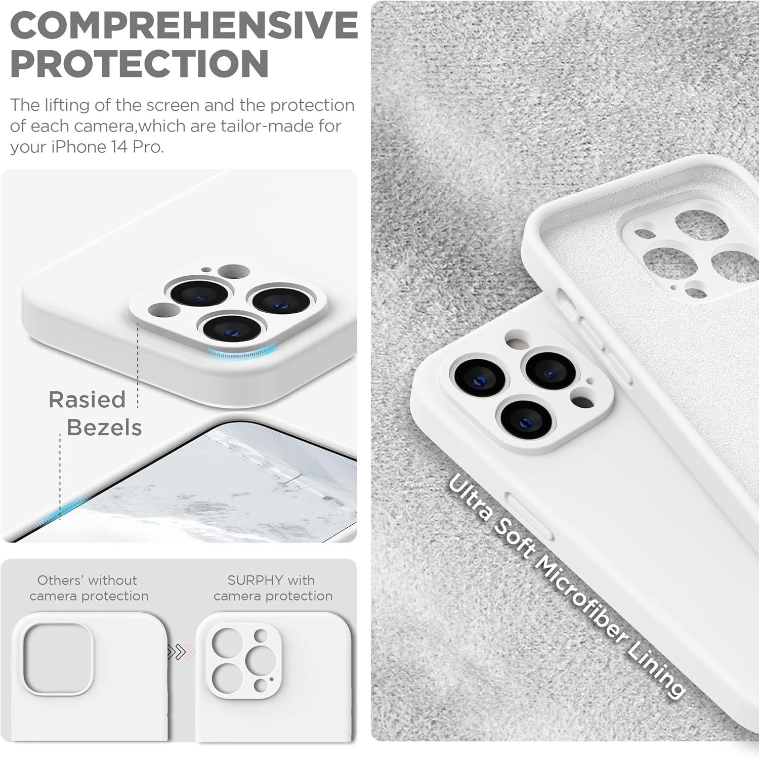 imageSURPHY Designed for iPhone 14 Pro Case with Screen Protector Camera Protection ampamp Soft Microfiber Lining Liquid Silicone Phone Case Cloud BlueWhite