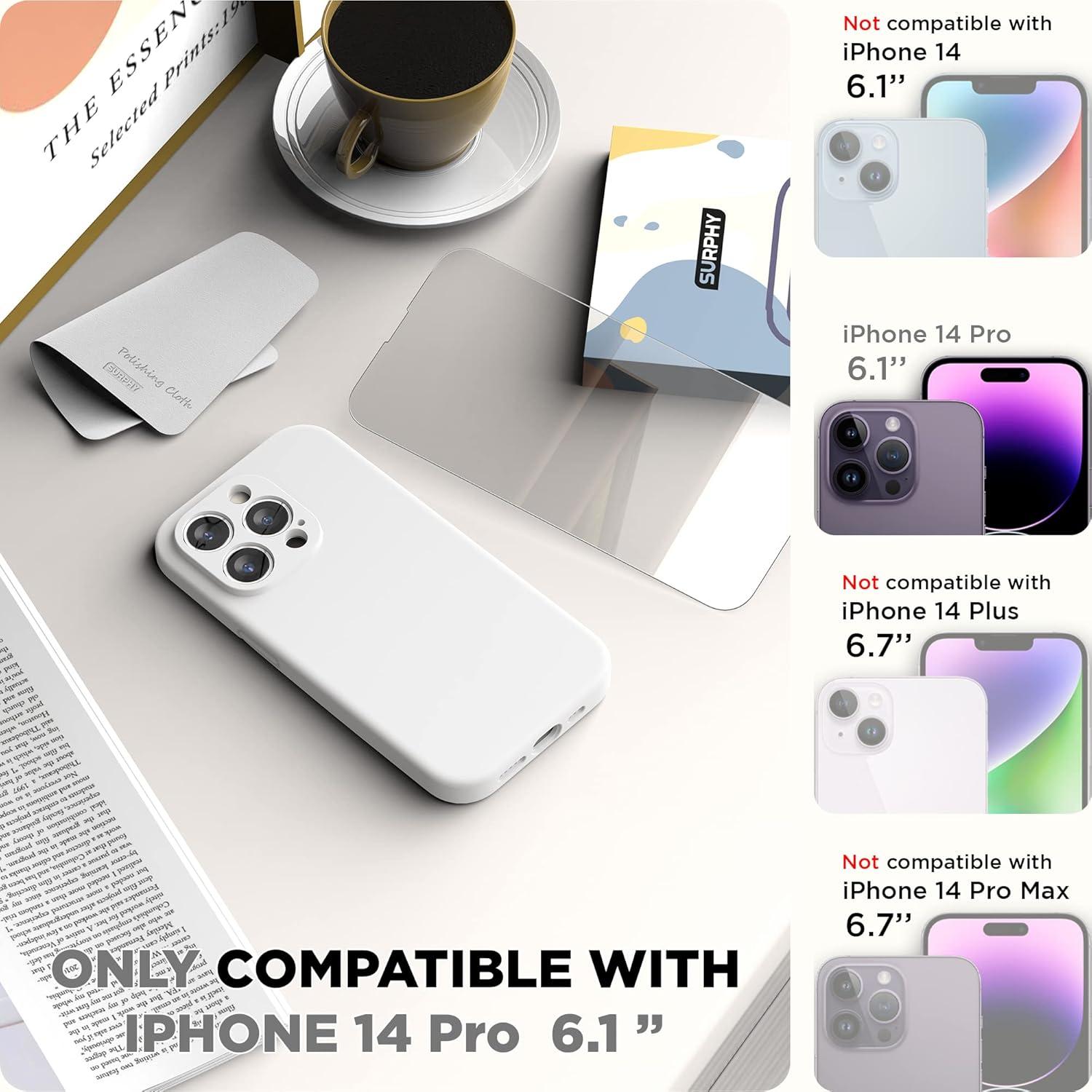 imageSURPHY Designed for iPhone 14 Pro Case with Screen Protector Camera Protection ampamp Soft Microfiber Lining Liquid Silicone Phone Case Cloud BlueWhite