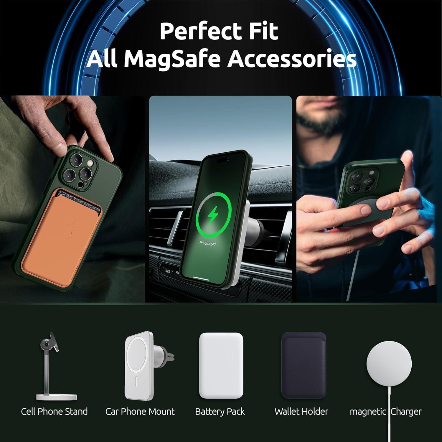 imageSURPHY Designed for iPhone 14 Pro Max Case Compatible with MagSafe 67 inch 2022 with Screen Protector ampamp Camera Protector Translucent Matte Phone Case GreenGreen