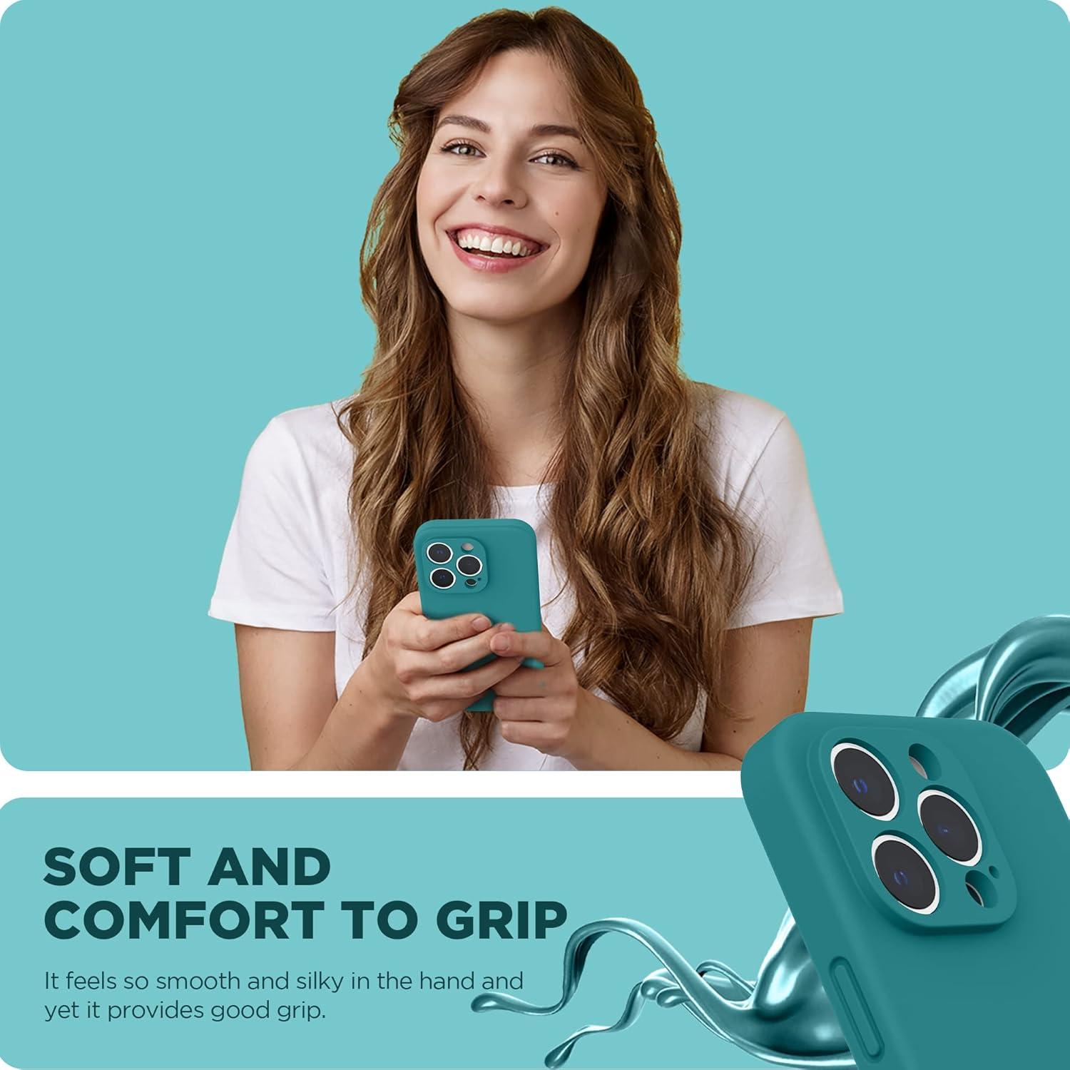 imageSURPHY Designed for iPhone 14 Pro Max Case with Screen Protector with Camera Protection ampamp Soft Microfiber Lining Liquid Silicone Phone Case Cactus GreenTeal Blue