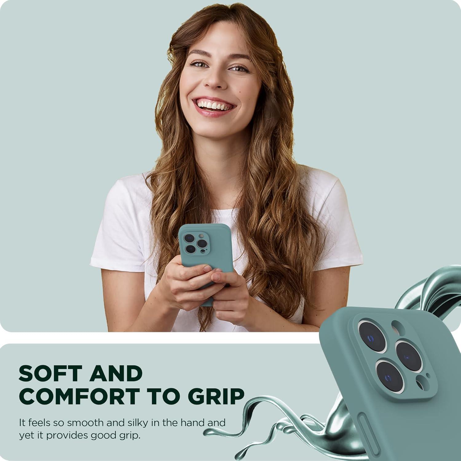 imageSURPHY Designed for iPhone 14 Pro Max Case with Screen Protector with Camera Protection ampamp Soft Microfiber Lining Liquid Silicone Phone Case Cactus GreenCactus Green