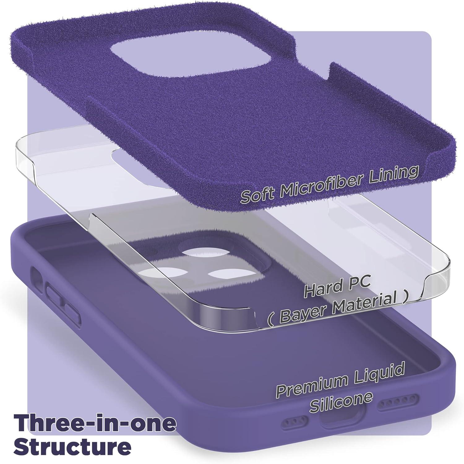 imageSURPHY Designed for iPhone 14 Pro Max Case with Screen Protector with Camera Protection ampamp Soft Microfiber Lining Liquid Silicone Phone Case Cactus GreenIris Purple