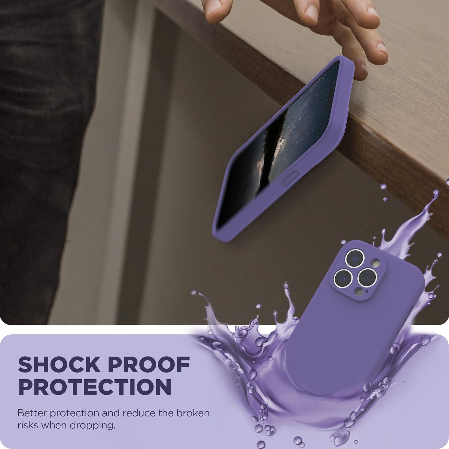 imageSURPHY Designed for iPhone 14 Pro Max Case with Screen Protector with Camera Protection ampamp Soft Microfiber Lining Liquid Silicone Phone Case Cactus GreenIris Purple