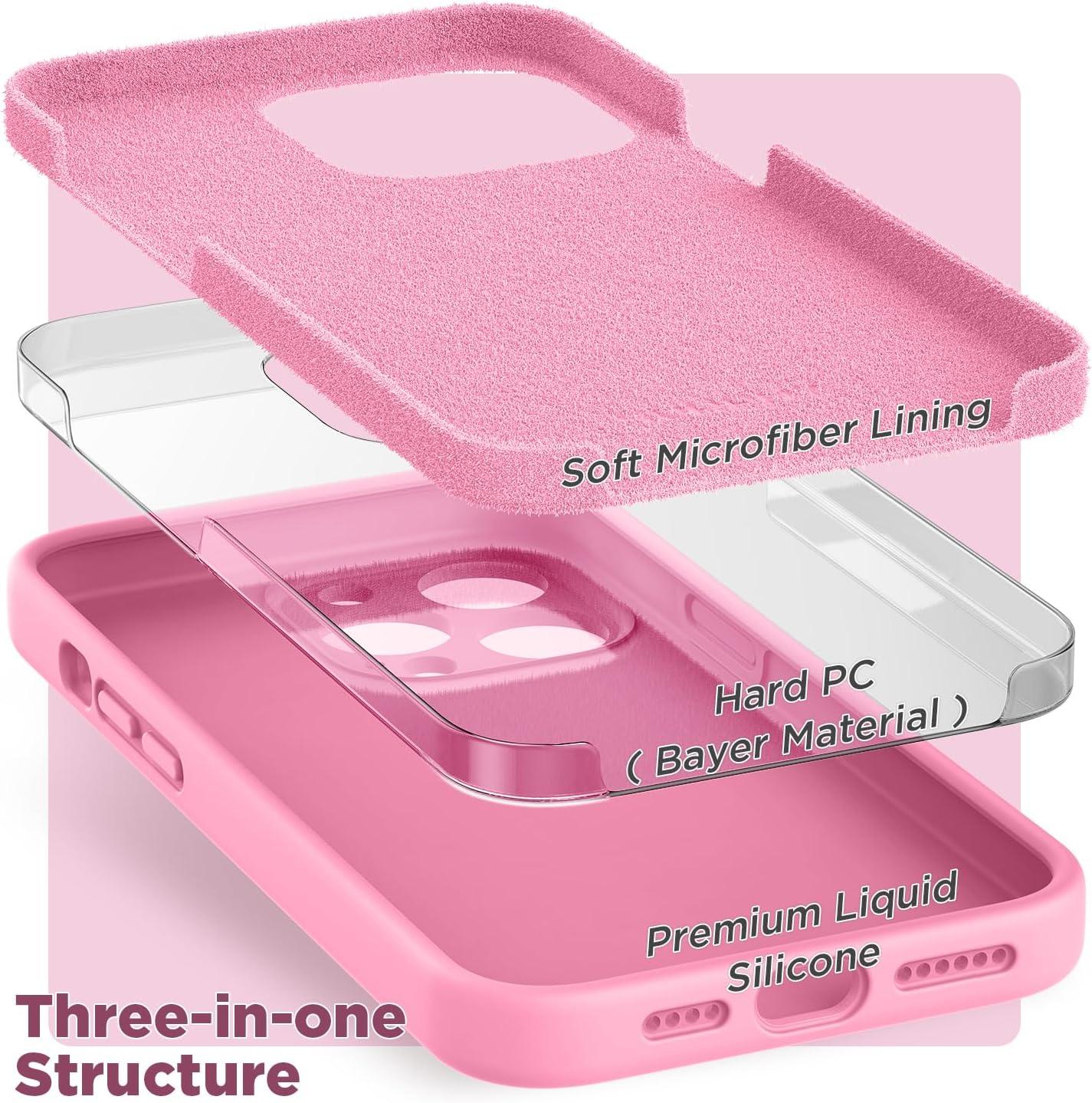 imageSURPHY Designed for iPhone 14 Pro Max Case with Screen Protector with Camera Protection ampamp Soft Microfiber Lining Liquid Silicone Phone Case Cactus GreenPink