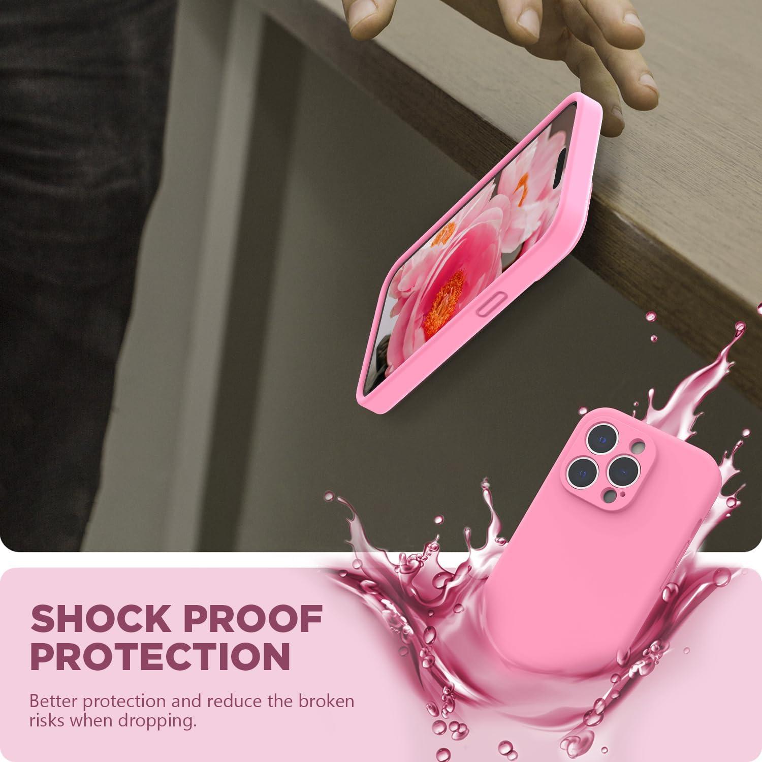 imageSURPHY Designed for iPhone 14 Pro Max Case with Screen Protector with Camera Protection ampamp Soft Microfiber Lining Liquid Silicone Phone Case Cactus GreenPink