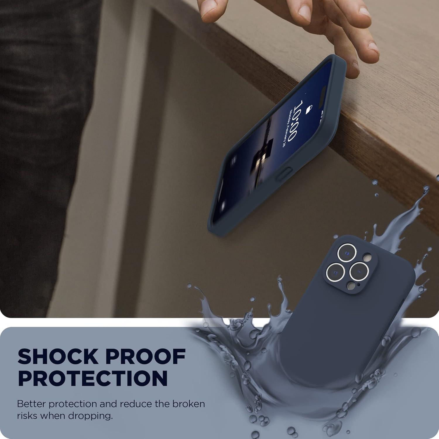 imageSURPHY Designed for iPhone 14 Pro Max Case with Screen Protector with Camera Protection ampamp Soft Microfiber Lining Liquid Silicone Phone Case Cactus GreenMidnight Blue