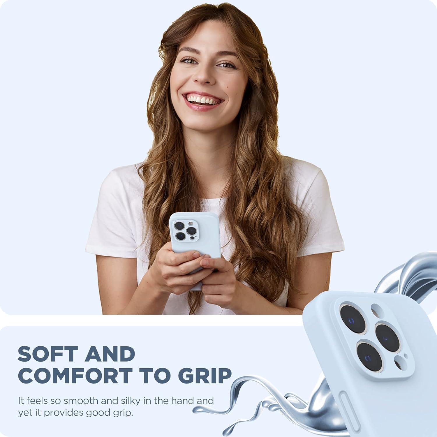 imageSURPHY Designed for iPhone 14 Pro Max Case with Screen Protector with Camera Protection ampamp Soft Microfiber Lining Liquid Silicone Phone Case Cactus GreenCloud Blue