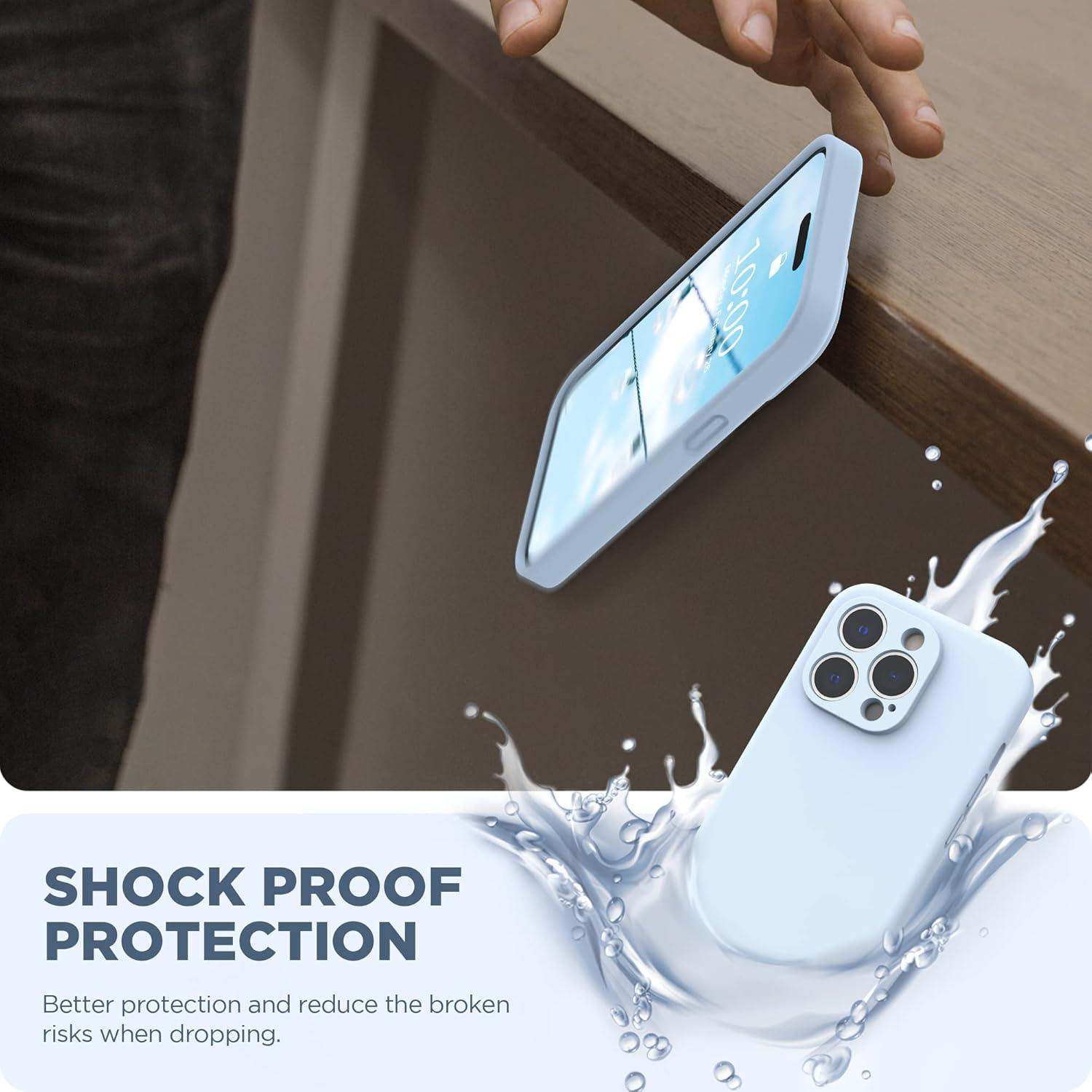 imageSURPHY Designed for iPhone 14 Pro Max Case with Screen Protector with Camera Protection ampamp Soft Microfiber Lining Liquid Silicone Phone Case Cactus GreenCloud Blue