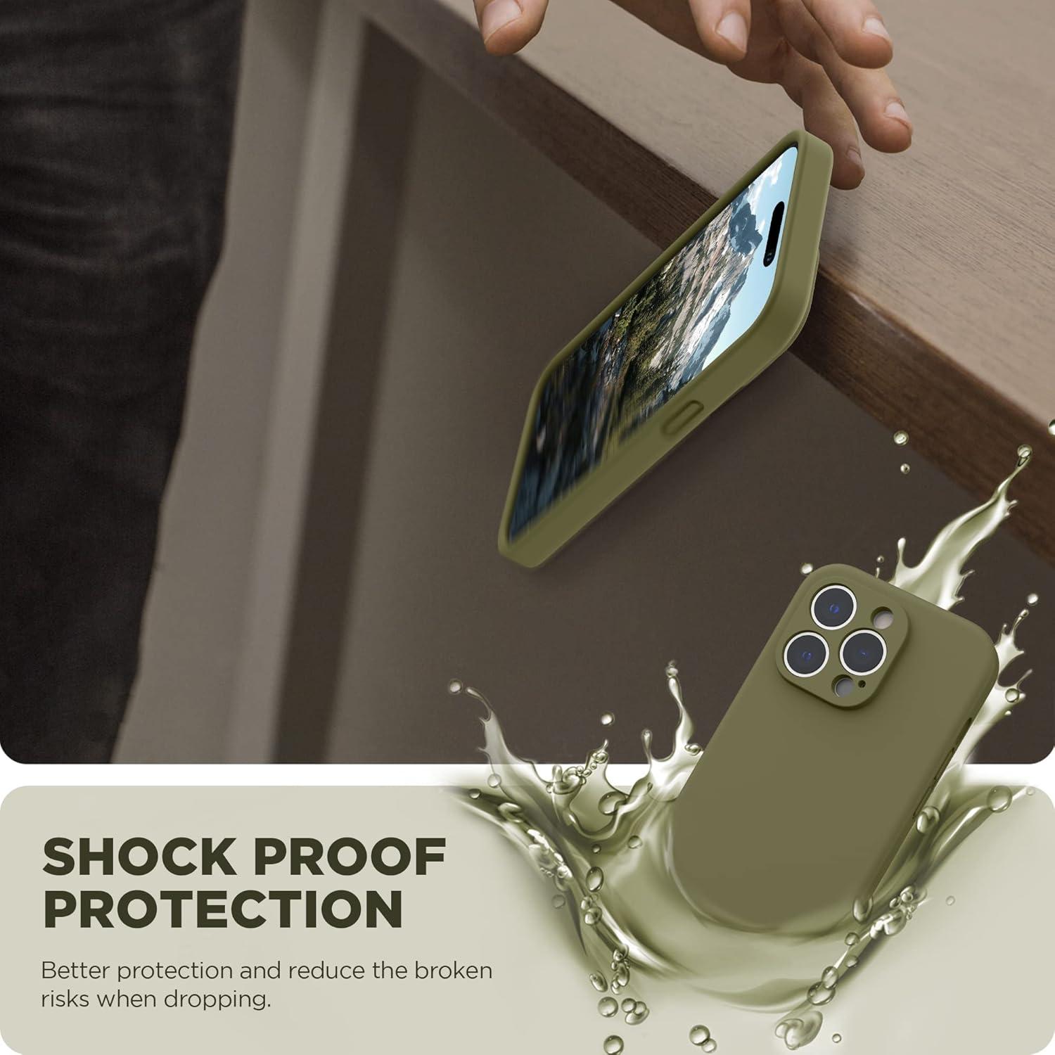 imageSURPHY Designed for iPhone 14 Pro Max Case with Screen Protector with Camera Protection ampamp Soft Microfiber Lining Liquid Silicone Phone Case Cactus GreenKhaki Green