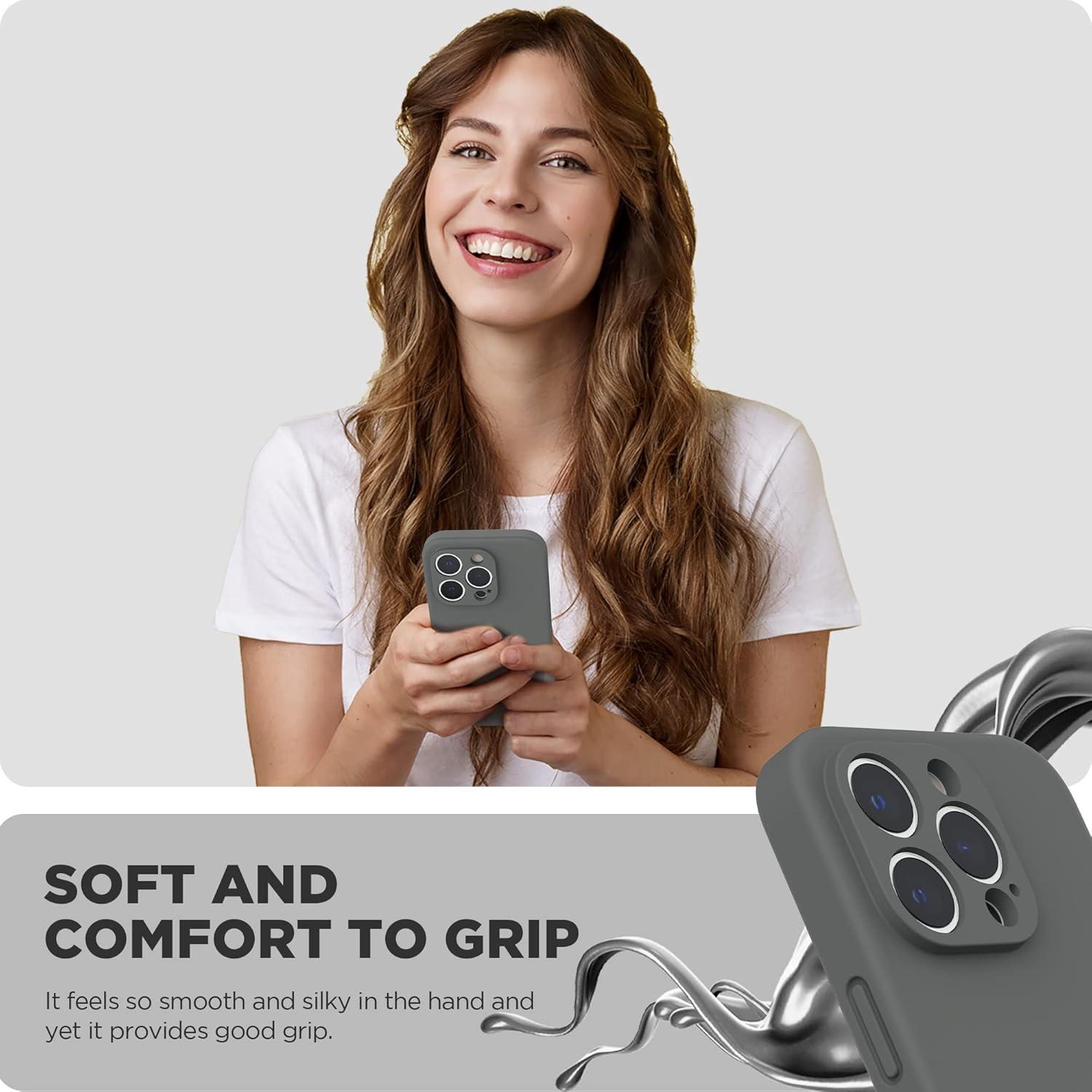 imageSURPHY Designed for iPhone 14 Pro Max Case with Screen Protector with Camera Protection ampamp Soft Microfiber Lining Liquid Silicone Phone Case Cactus GreenSpace Gray