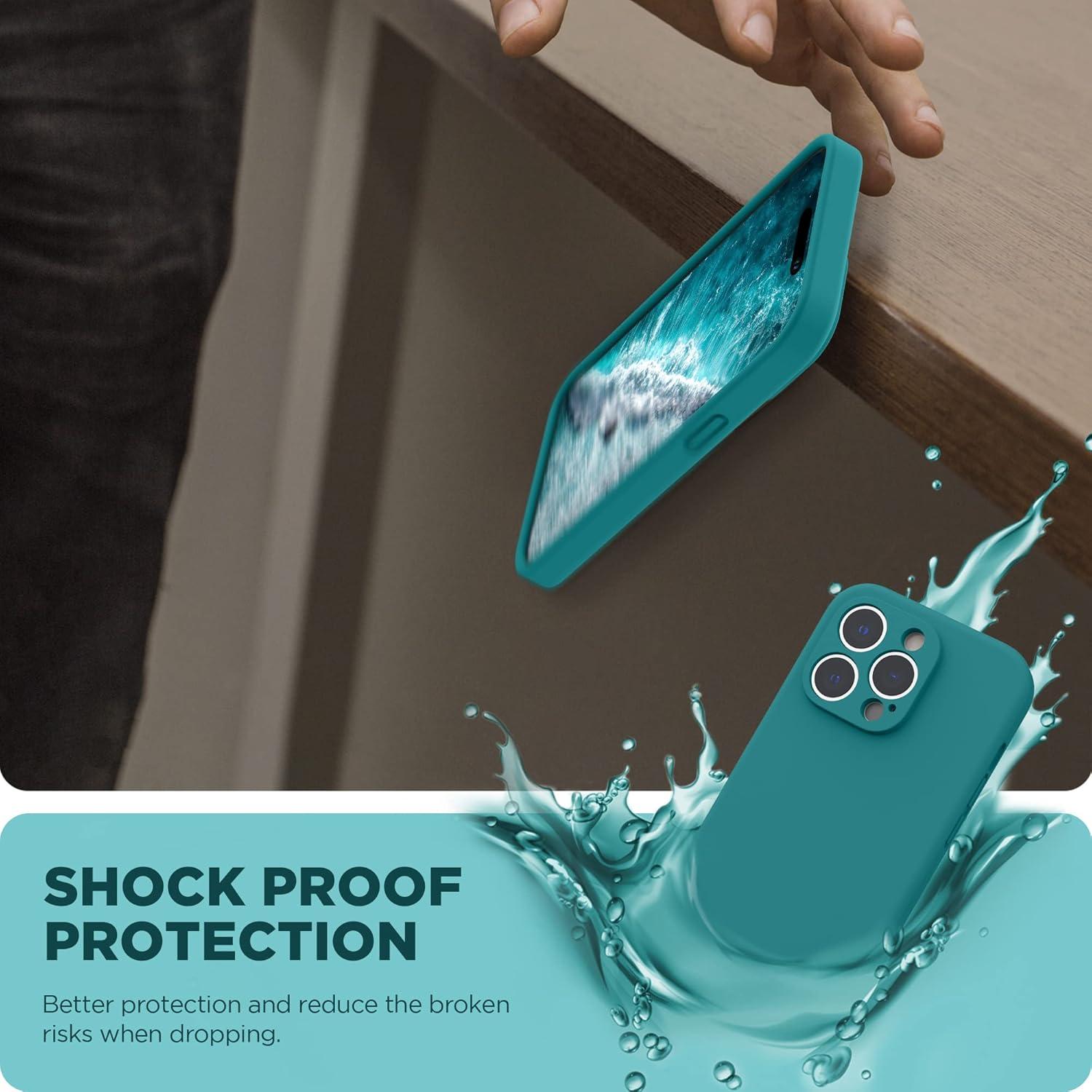 imageSURPHY Designed for iPhone 14 Pro Max Case with Screen Protector with Camera Protection ampamp Soft Microfiber Lining Liquid Silicone Phone Case Cactus GreenTeal Blue