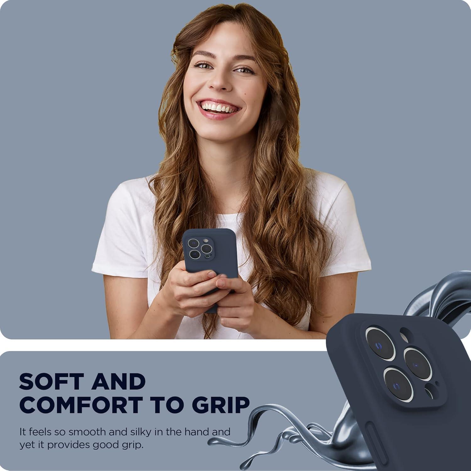 imageSURPHY Designed for iPhone 14 Pro Max Case with Screen Protector with Camera Protection ampamp Soft Microfiber Lining Liquid Silicone Phone Case Cactus GreenMidnight Blue