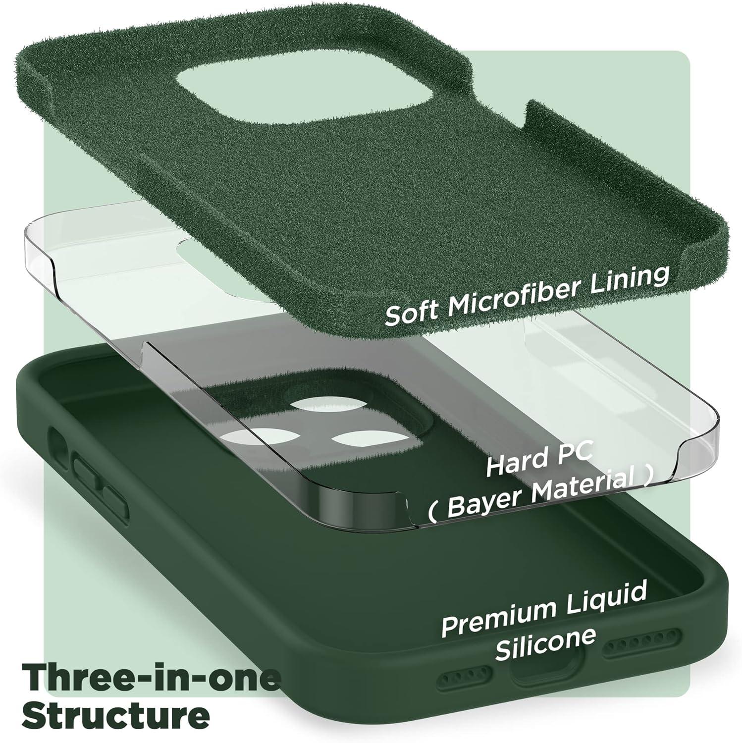 imageSURPHY Designed for iPhone 14 Pro Max Case with Screen Protector with Camera Protection ampamp Soft Microfiber Lining Liquid Silicone Phone Case Cactus GreenClover Green