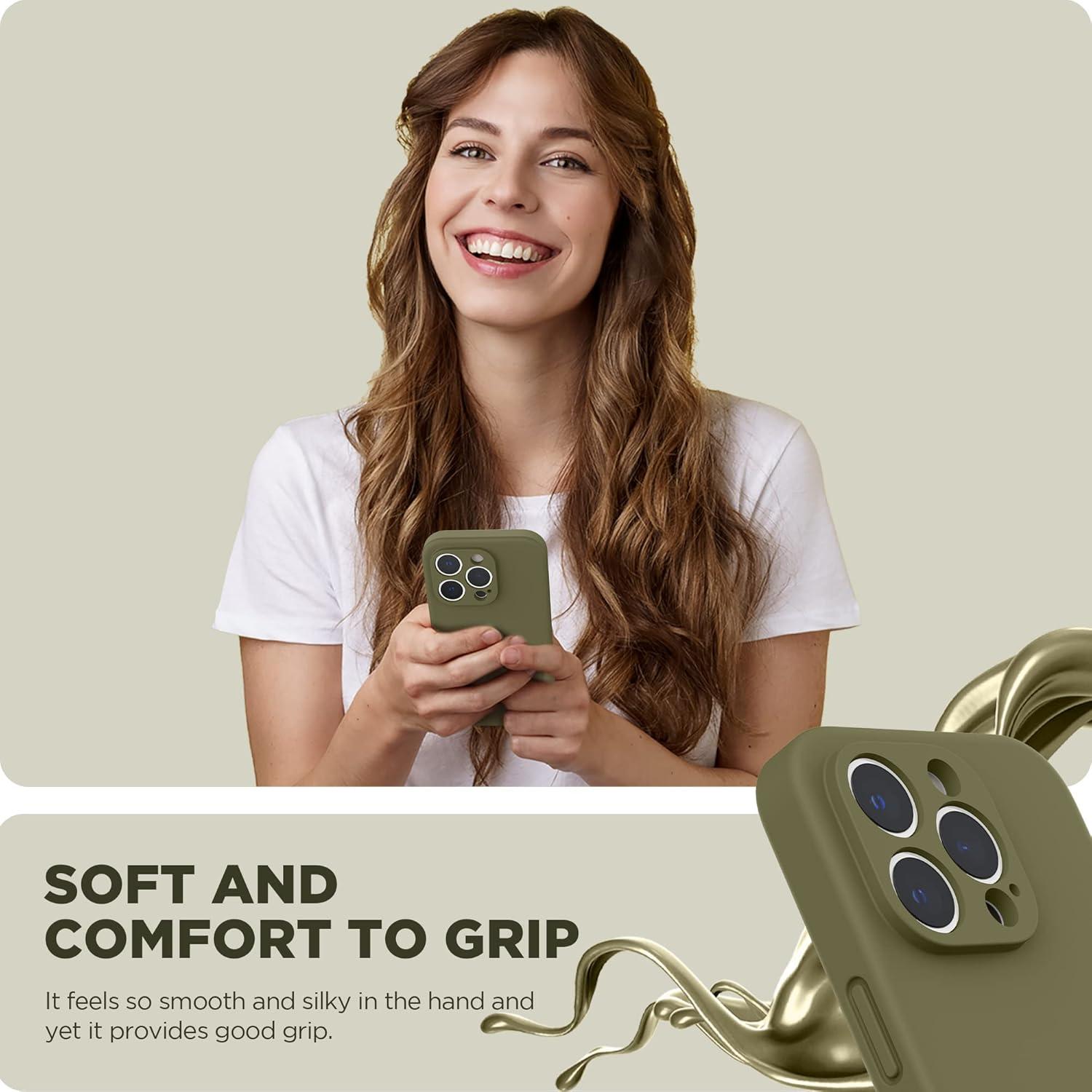 imageSURPHY Designed for iPhone 14 Pro Max Case with Screen Protector with Camera Protection ampamp Soft Microfiber Lining Liquid Silicone Phone Case Cactus GreenKhaki Green