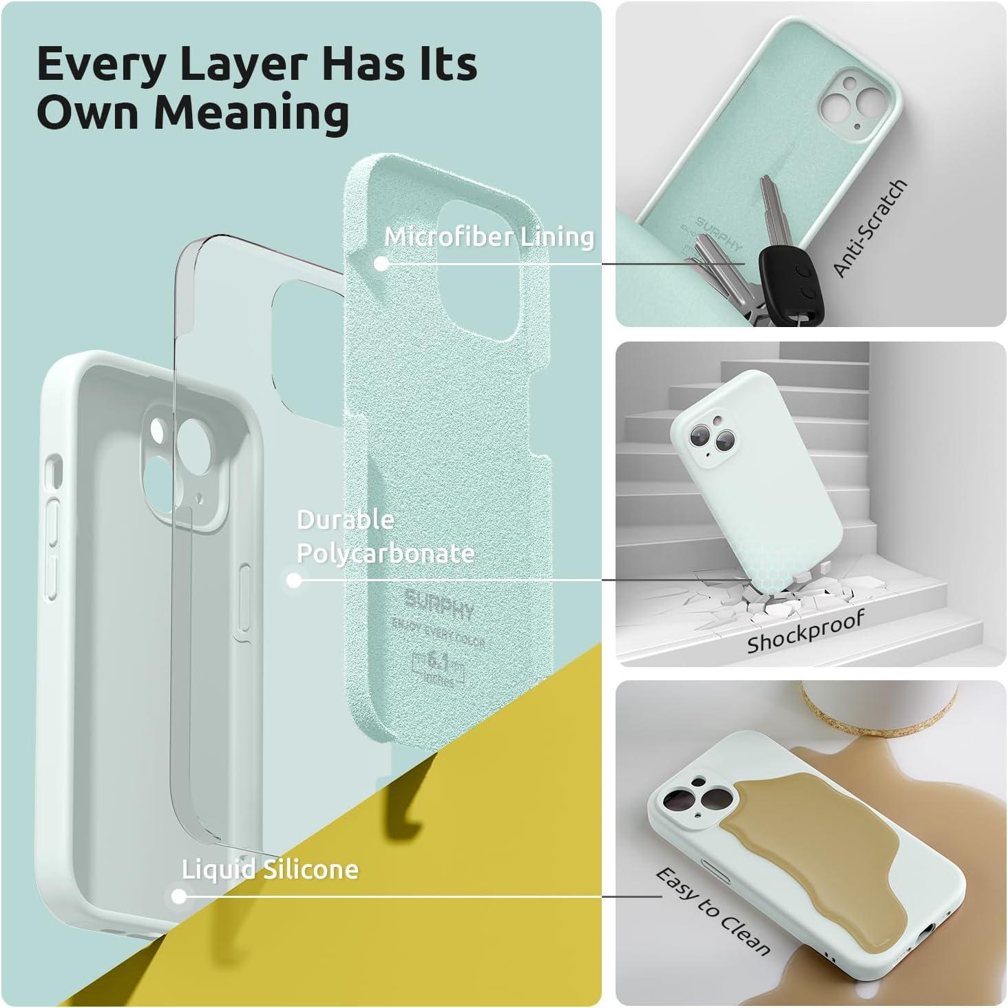 imageSURPHY Designed for iPhone 15 Case with Screen Protector and Lanyard Phone Strap and Liquid Silicone Phone Case Camera Protective ampamp Soft Microfiber Lining 61 inch 2023 Lilac PurpleSoft Mint