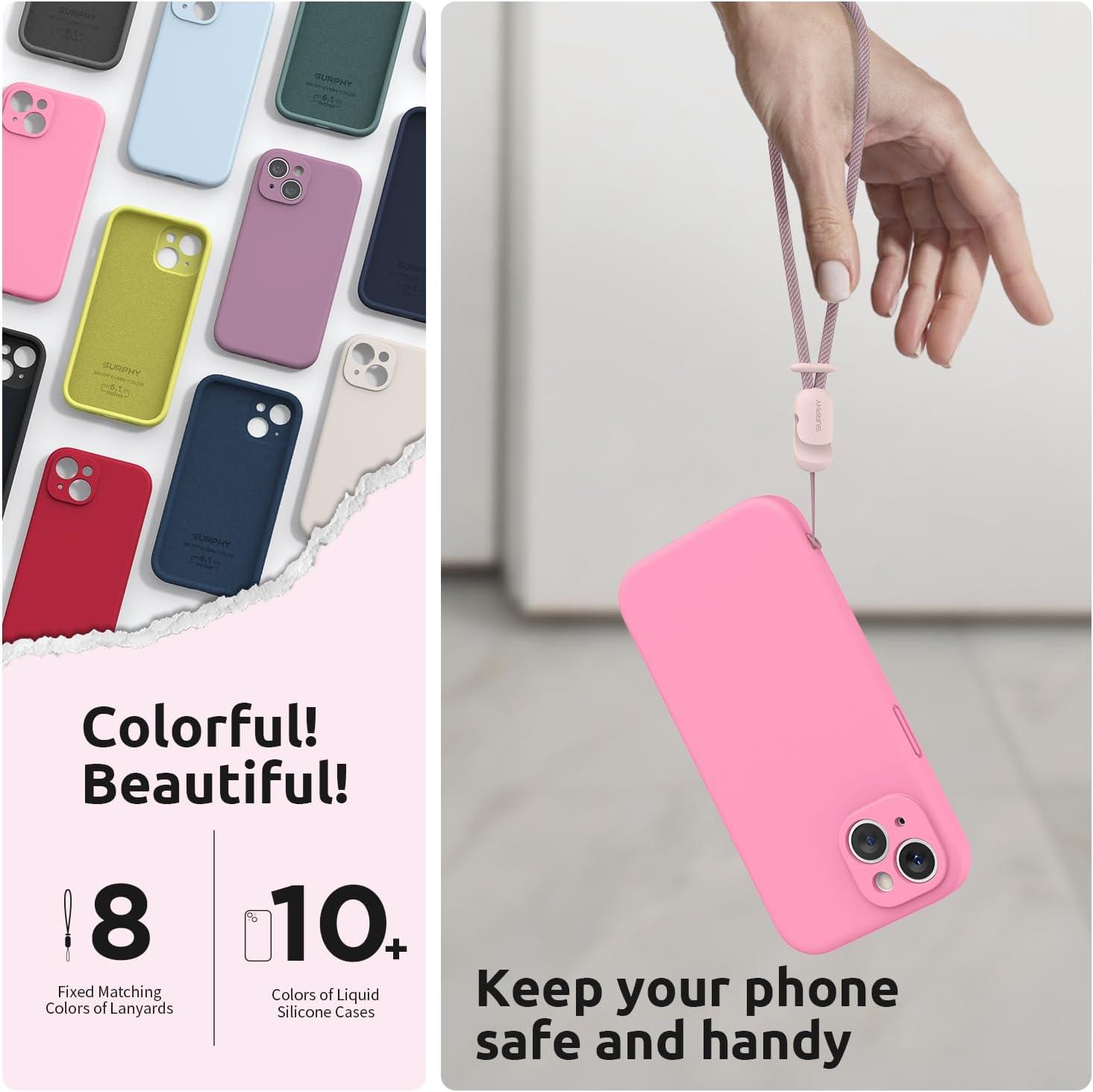 imageSURPHY Designed for iPhone 15 Case with Screen Protector and Lanyard Phone Strap and Liquid Silicone Phone Case Camera Protective ampamp Soft Microfiber Lining 61 inch 2023 Lilac PurplePink