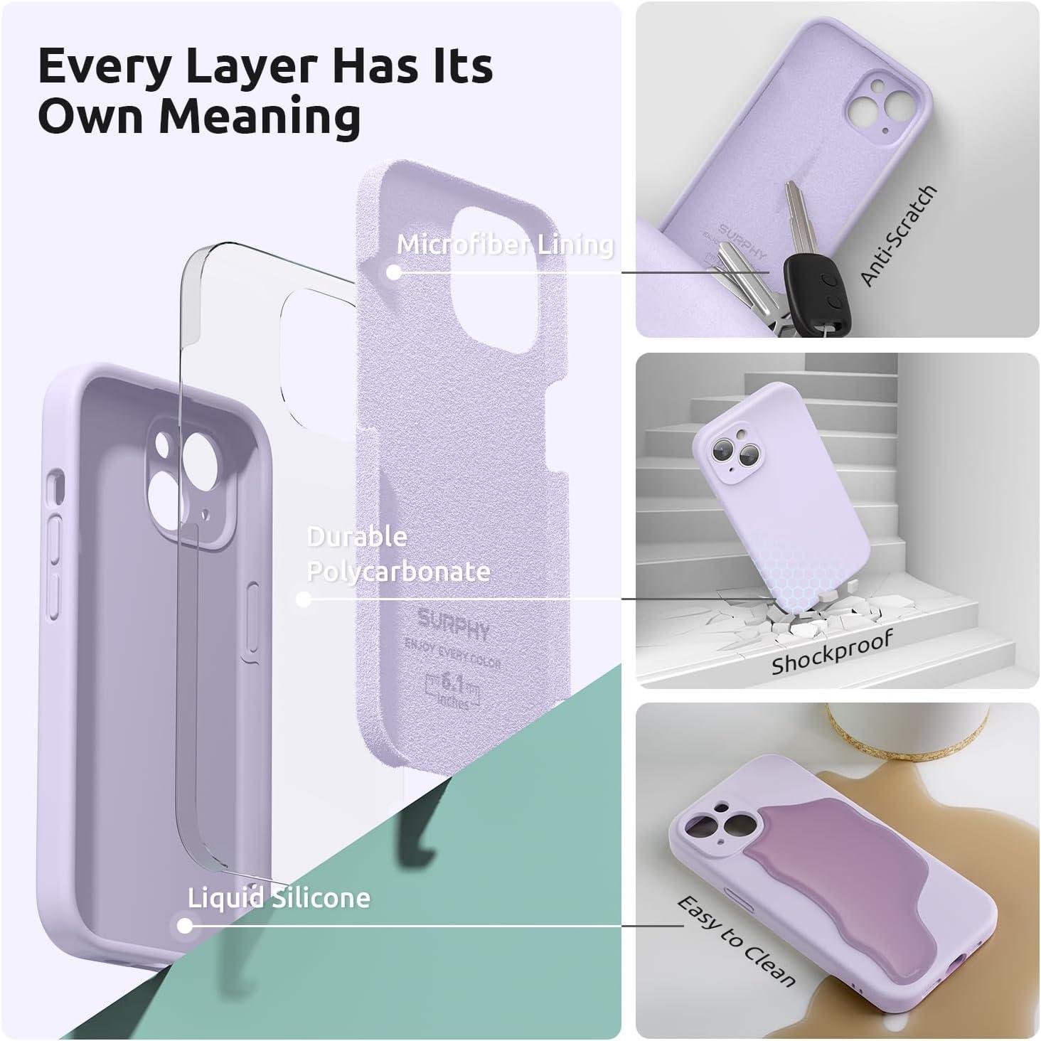 imageSURPHY Designed for iPhone 15 Case with Screen Protector and Lanyard Phone Strap and Liquid Silicone Phone Case Camera Protective ampamp Soft Microfiber Lining 61 inch 2023 Lilac PurpleLilac