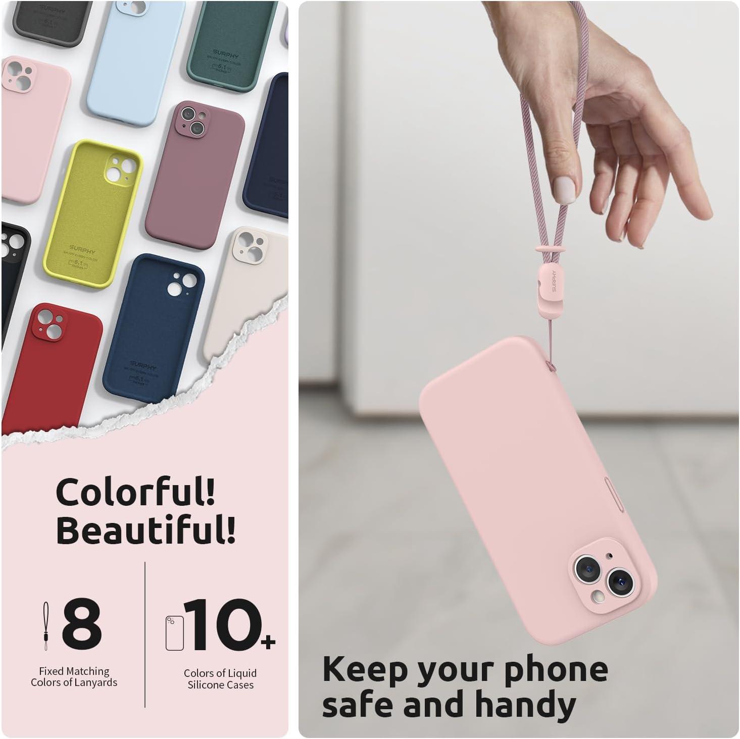 imageSURPHY Designed for iPhone 15 Case with Screen Protector and Lanyard Phone Strap and Liquid Silicone Phone Case Camera Protective ampamp Soft Microfiber Lining 61 inch 2023 Lilac PurplePink Sand