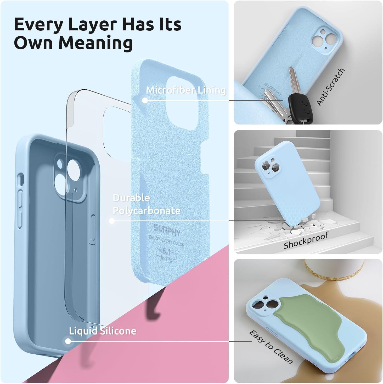 imageSURPHY Designed for iPhone 15 Case with Screen Protector and Lanyard Phone Strap and Liquid Silicone Phone Case Camera Protective ampamp Soft Microfiber Lining 61 inch 2023 Lilac PurpleLight Blue