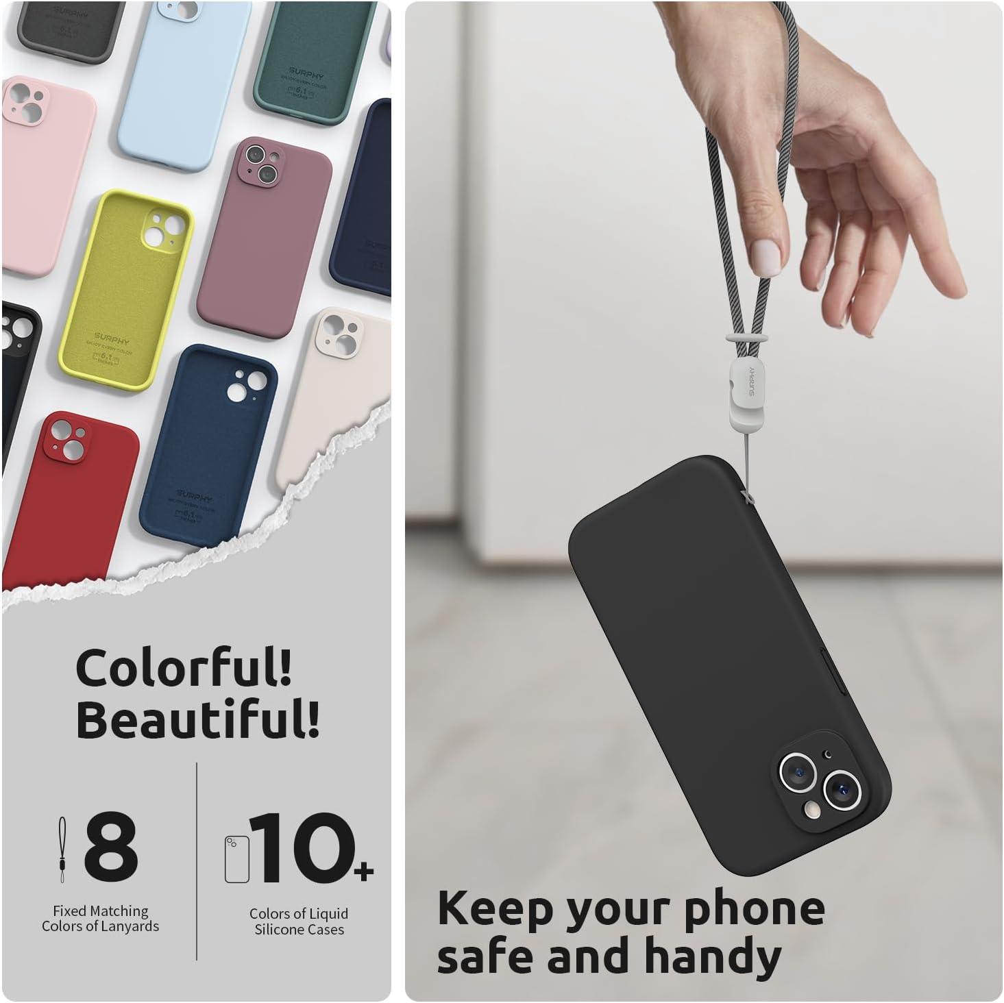 imageSURPHY Designed for iPhone 15 Case with Screen Protector and Lanyard Phone Strap and Liquid Silicone Phone Case Camera Protective ampamp Soft Microfiber Lining 61 inch 2023 Lilac PurpleBlack