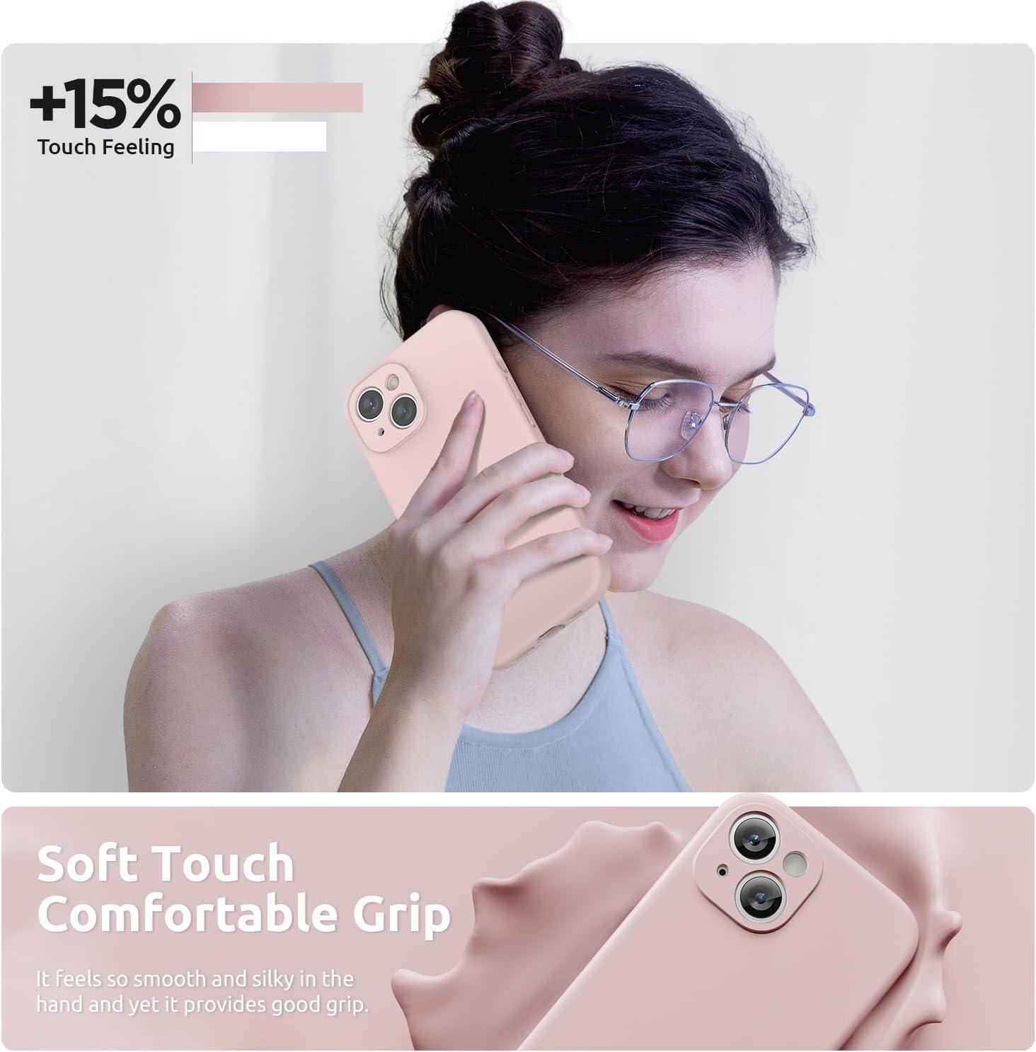 imageSURPHY Designed for iPhone 15 Case with Screen Protector and Lanyard Phone Strap and Liquid Silicone Phone Case Camera Protective ampamp Soft Microfiber Lining 61 inch 2023 Lilac PurplePink Sand