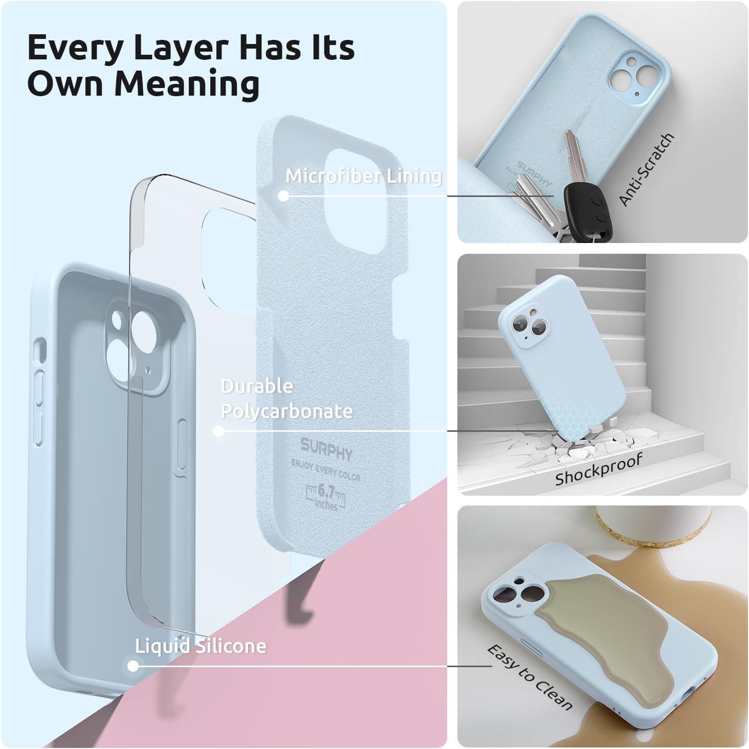 imageSURPHY Designed for iPhone 15 Case with Screen Protector and Lanyard Phone Strap and Liquid Silicone Phone Case Camera Protective ampamp Soft Microfiber Lining 61 inch 2023 Lilac PurpleCloud Blue