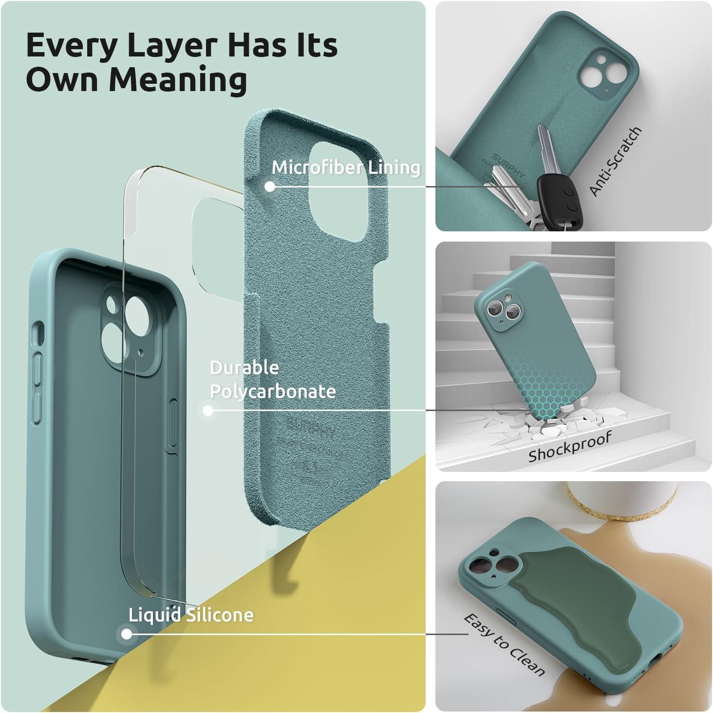 imageSURPHY Designed for iPhone 15 Case with Screen Protector and Lanyard Phone Strap and Liquid Silicone Phone Case Camera Protective ampamp Soft Microfiber Lining 61 inch 2023 Lilac PurpleCactus Green