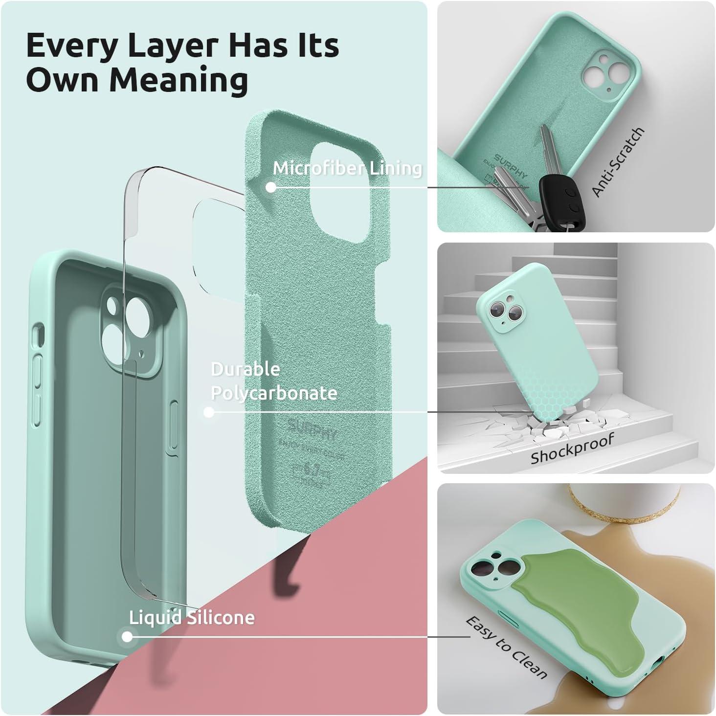 imageSURPHY Designed for iPhone 15 Plus Case with Screen Protector and Lanyard Phone Strap and Liquid Silicone Phone Case Camera Protective ampamp Soft Microfiber Lining 67 inch 2023 Lilac PurpleMint Green