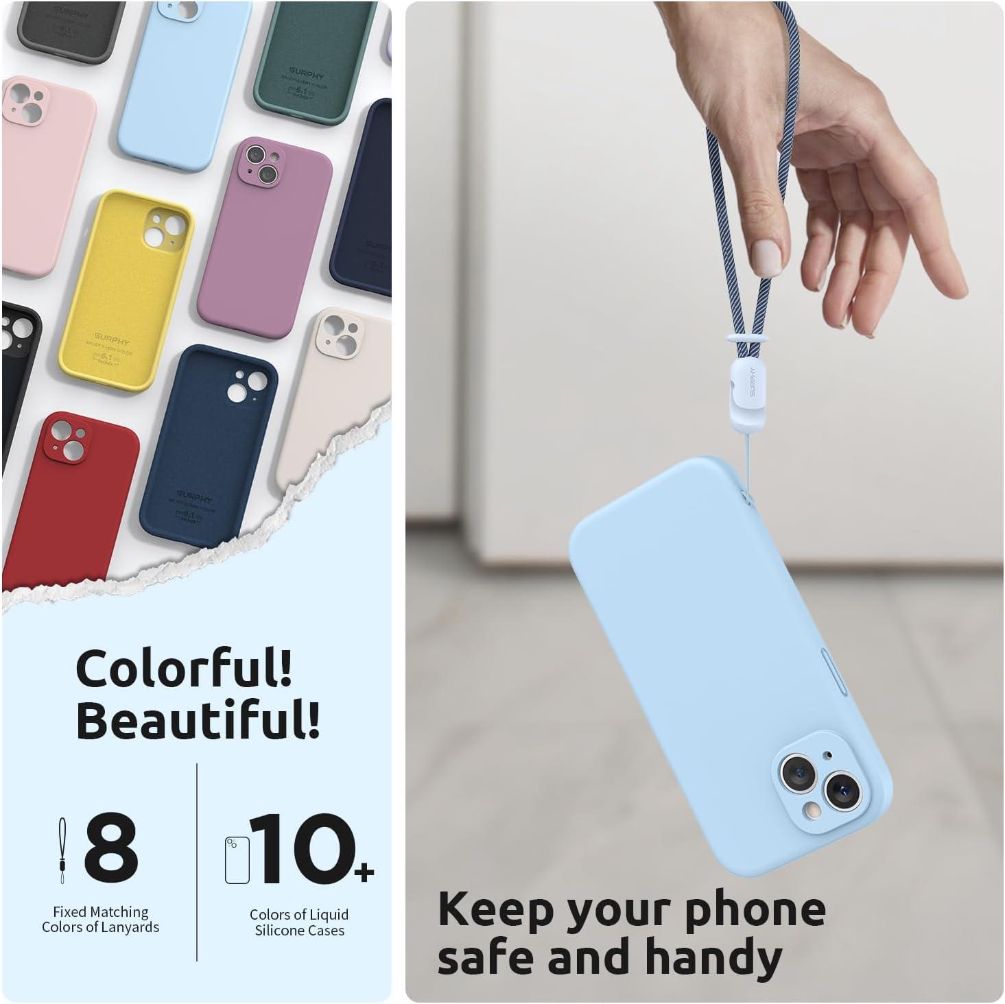 imageSURPHY Designed for iPhone 15 Plus Case with Screen Protector and Lanyard Phone Strap and Liquid Silicone Phone Case Camera Protective ampamp Soft Microfiber Lining 67 inch 2023 Lilac PurpleLight Blue