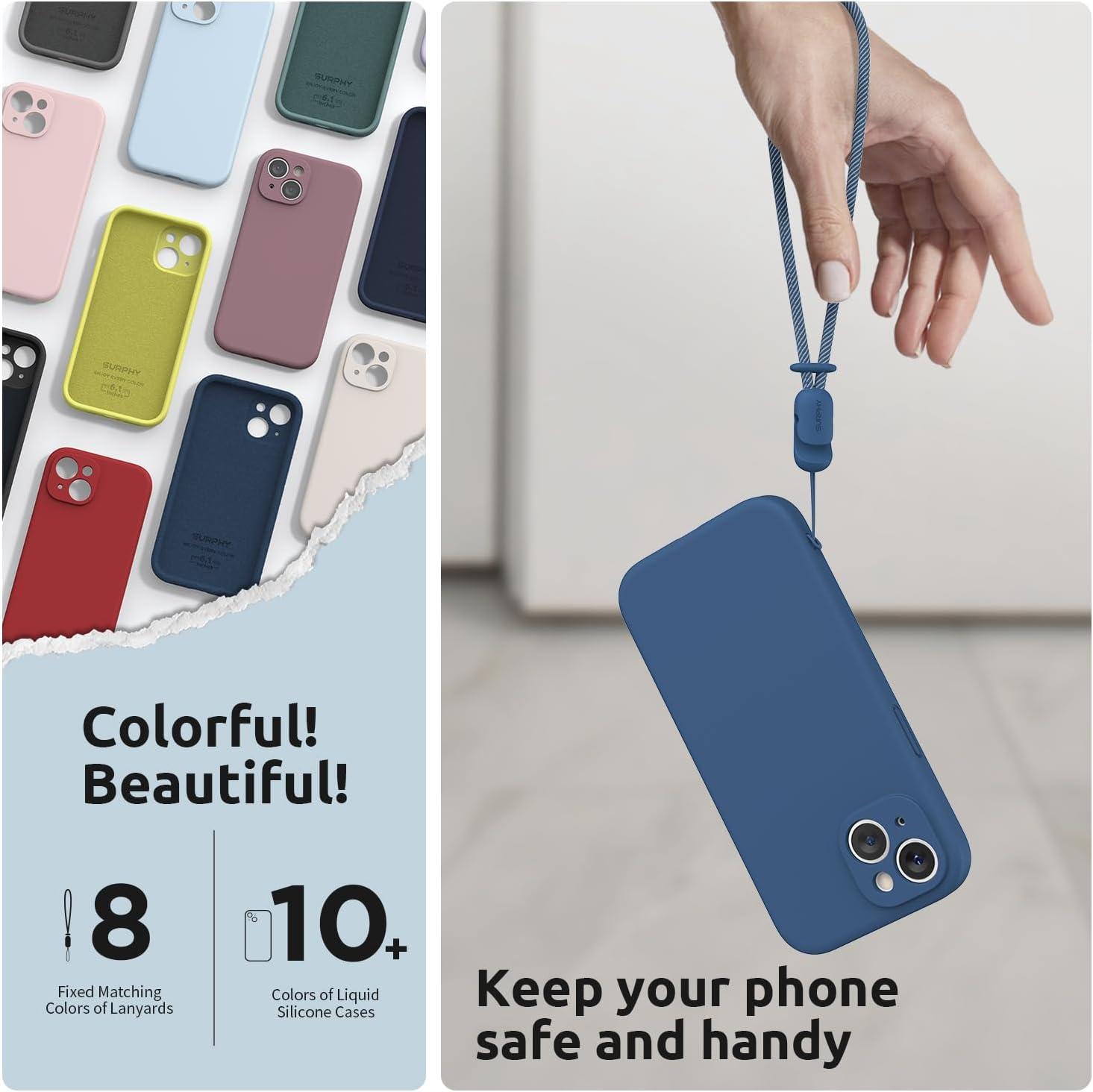 imageSURPHY Designed for iPhone 15 Plus Case with Screen Protector and Lanyard Phone Strap and Liquid Silicone Phone Case Camera Protective ampamp Soft Microfiber Lining 67 inch 2023 BlackBlue Jay